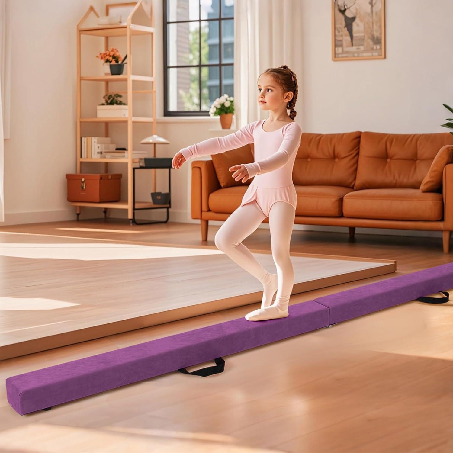 image:imageGiantex 7FT8FT9FT Balance Beam Folding Gymnastics Beam wCarry Handles Floor Foam Gymnastics Equipment for Kids Non Slip Rubber Base for Exercise Practice amp Professional Home TrainingPurple