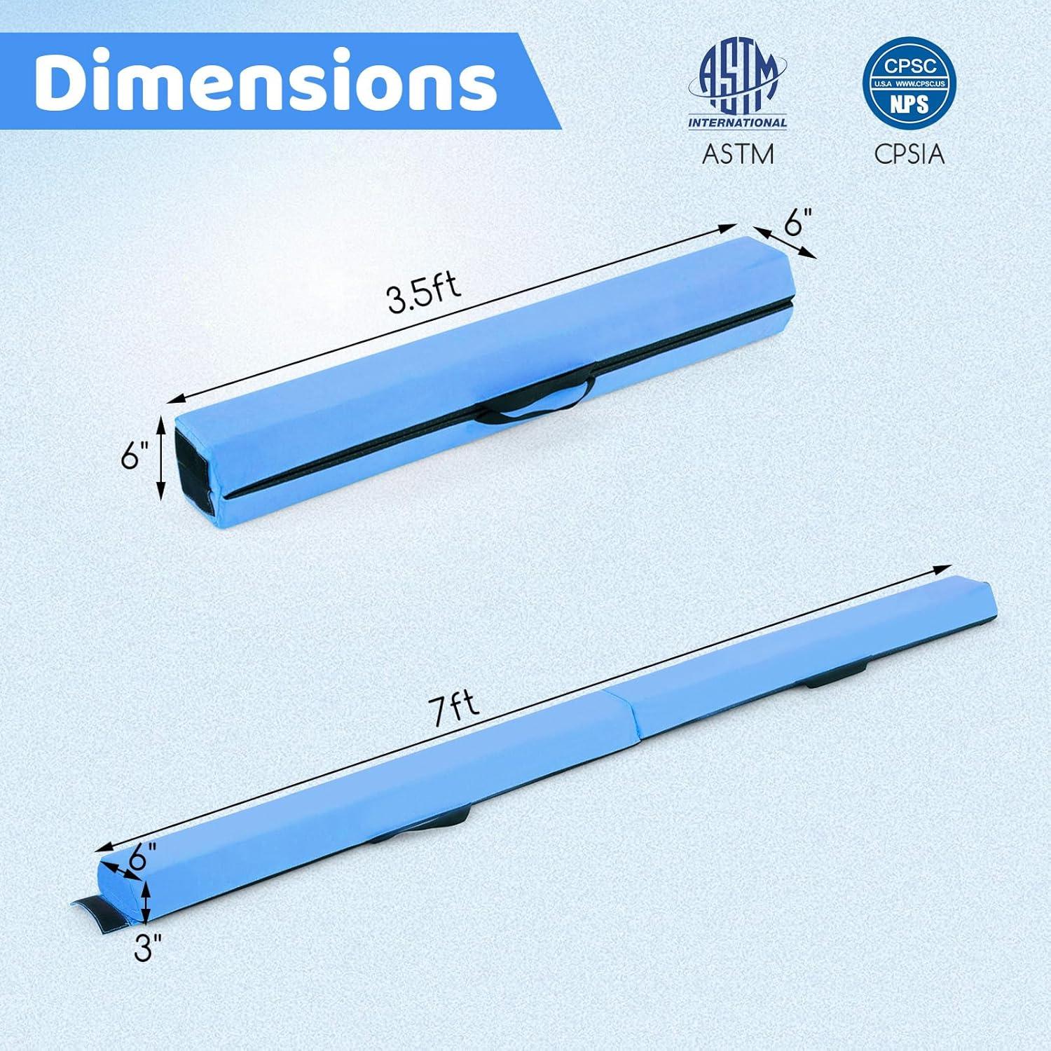 image:imageGiantex 7FT8FT9FT Balance Beam Folding Gymnastics Beam wCarry Handles Floor Foam Gymnastics Equipment for Kids Non Slip Rubber Base for Exercise Practice amp Professional Home TrainingBaby Blue