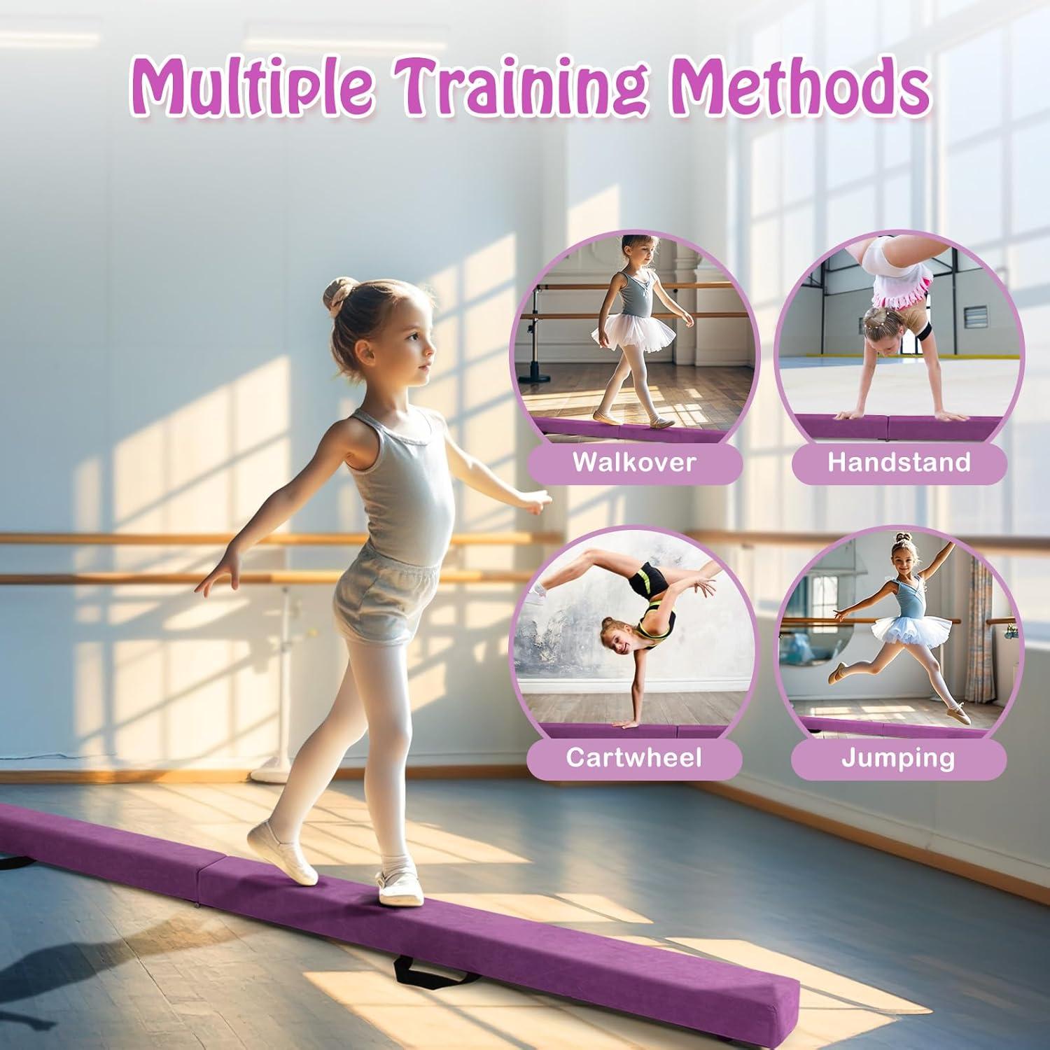 image:imageGiantex 7FT8FT9FT Balance Beam Folding Gymnastics Beam wCarry Handles Floor Foam Gymnastics Equipment for Kids Non Slip Rubber Base for Exercise Practice amp Professional Home TrainingPurple