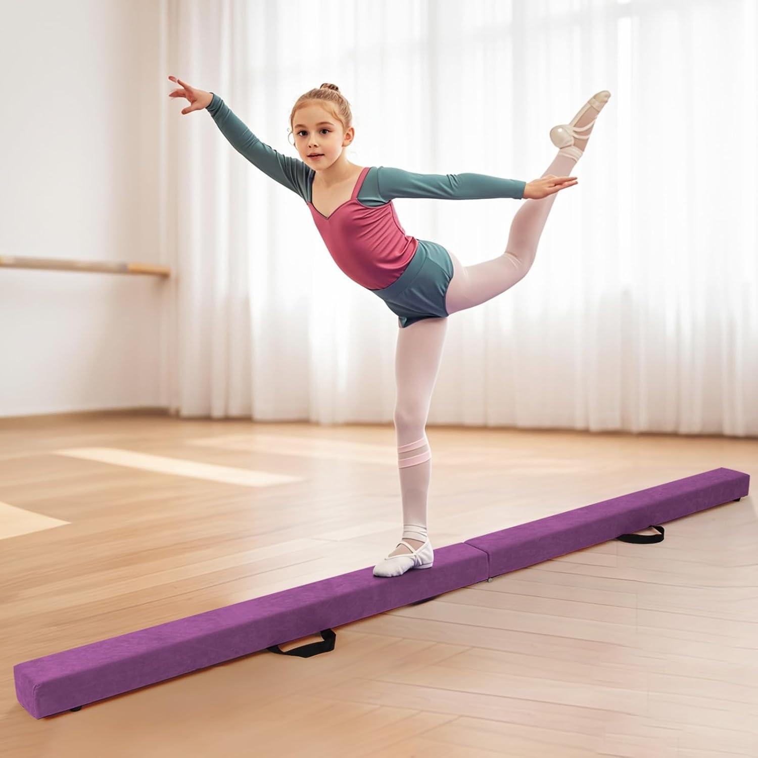 image:imageGiantex 7FT8FT9FT Balance Beam Folding Gymnastics Beam wCarry Handles Floor Foam Gymnastics Equipment for Kids Non Slip Rubber Base for Exercise Practice amp Professional Home TrainingPurple