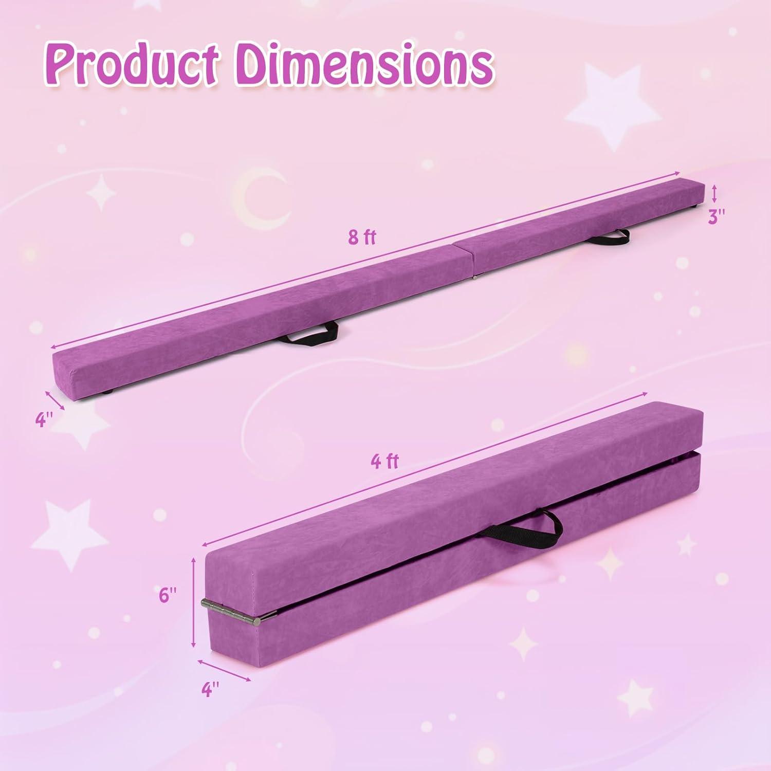 image:imageGiantex 7FT8FT9FT Balance Beam Folding Gymnastics Beam wCarry Handles Floor Foam Gymnastics Equipment for Kids Non Slip Rubber Base for Exercise Practice amp Professional Home TrainingPurple