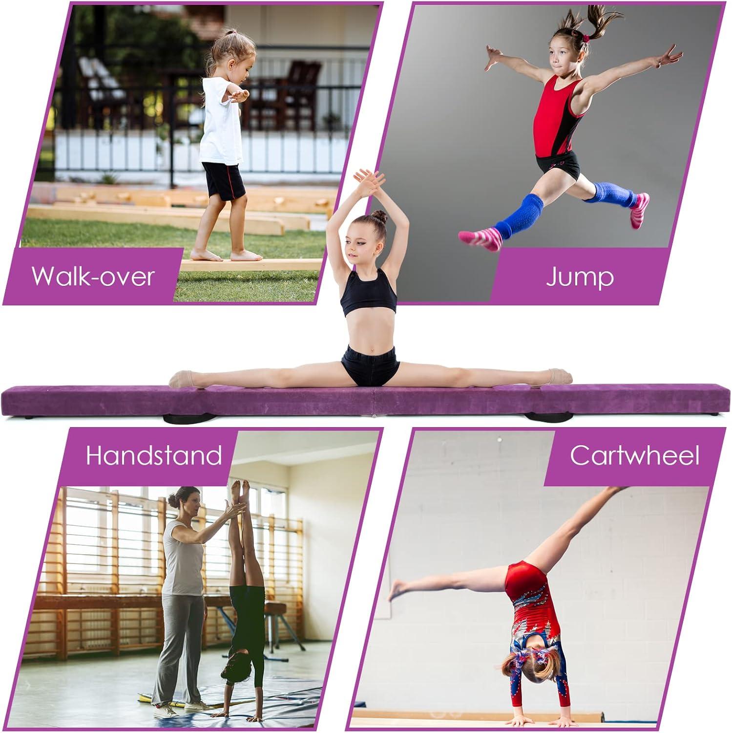 image:imageGiantex 7FT8FT9FT Balance Beam Folding Gymnastics Beam wCarry Handles Floor Foam Gymnastics Equipment for Kids Non Slip Rubber Base for Exercise Practice amp Professional Home TrainingPurple