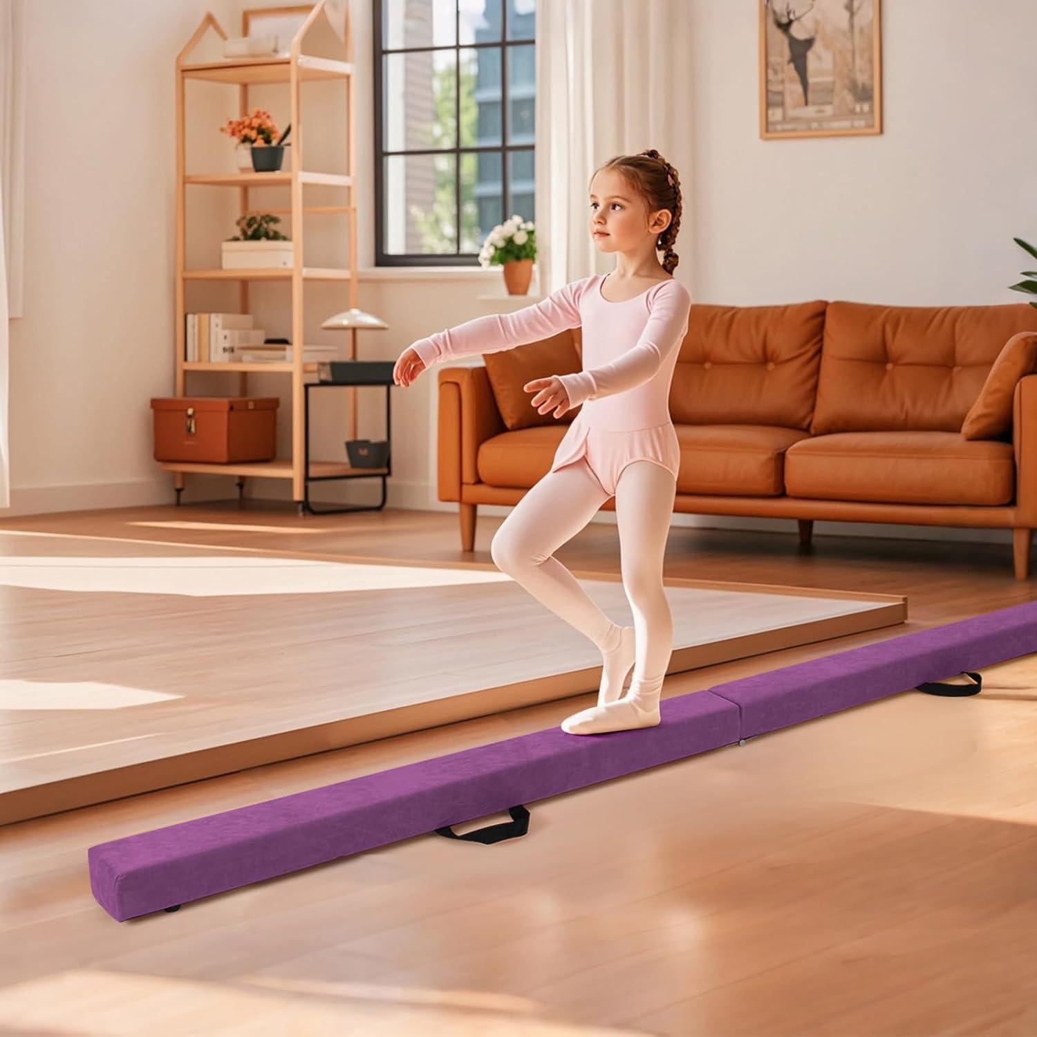 image:imageGiantex 7FT8FT9FT Balance Beam Folding Gymnastics Beam wCarry Handles Floor Foam Gymnastics Equipment for Kids Non Slip Rubber Base for Exercise Practice amp Professional Home TrainingPurple