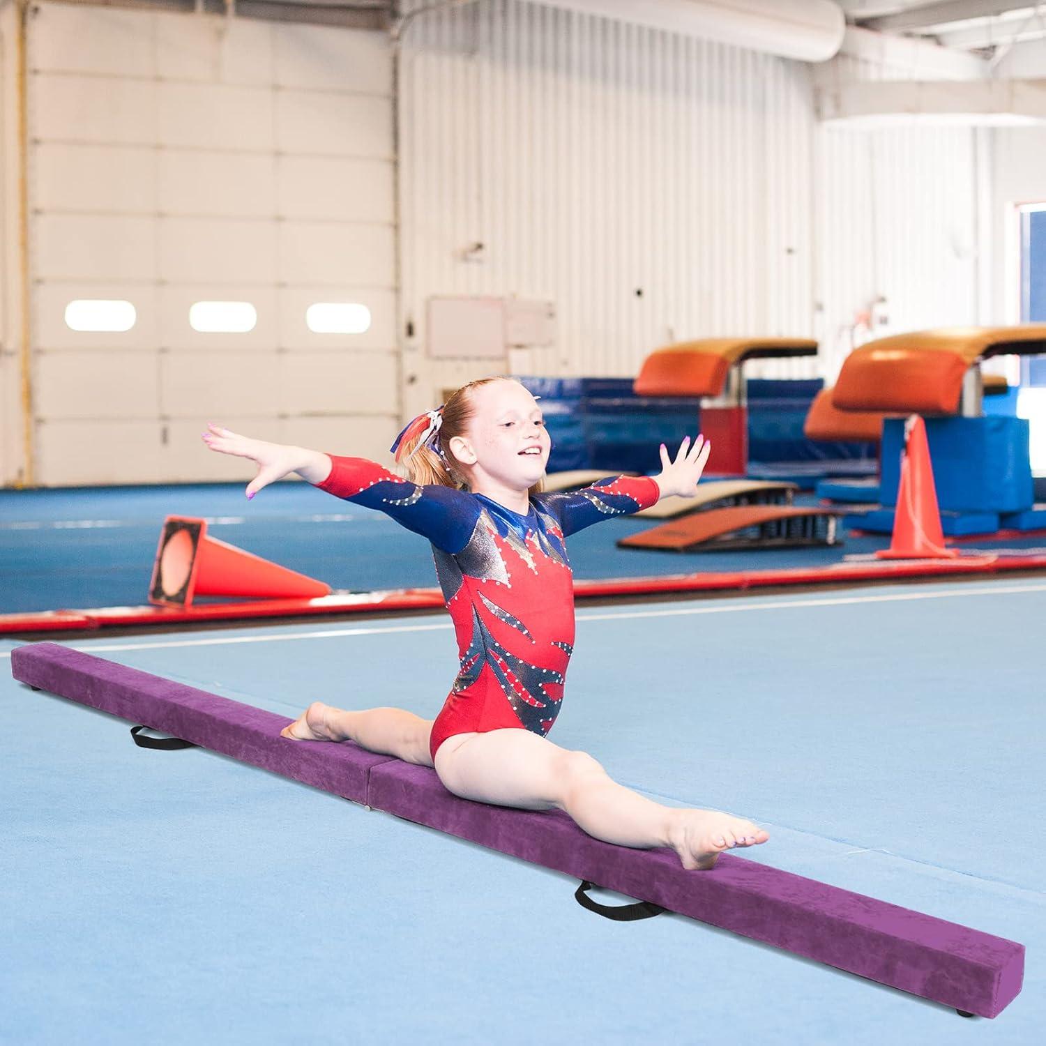 image:imageGiantex 7FT8FT9FT Balance Beam Folding Gymnastics Beam wCarry Handles Floor Foam Gymnastics Equipment for Kids Non Slip Rubber Base for Exercise Practice amp Professional Home TrainingPurple