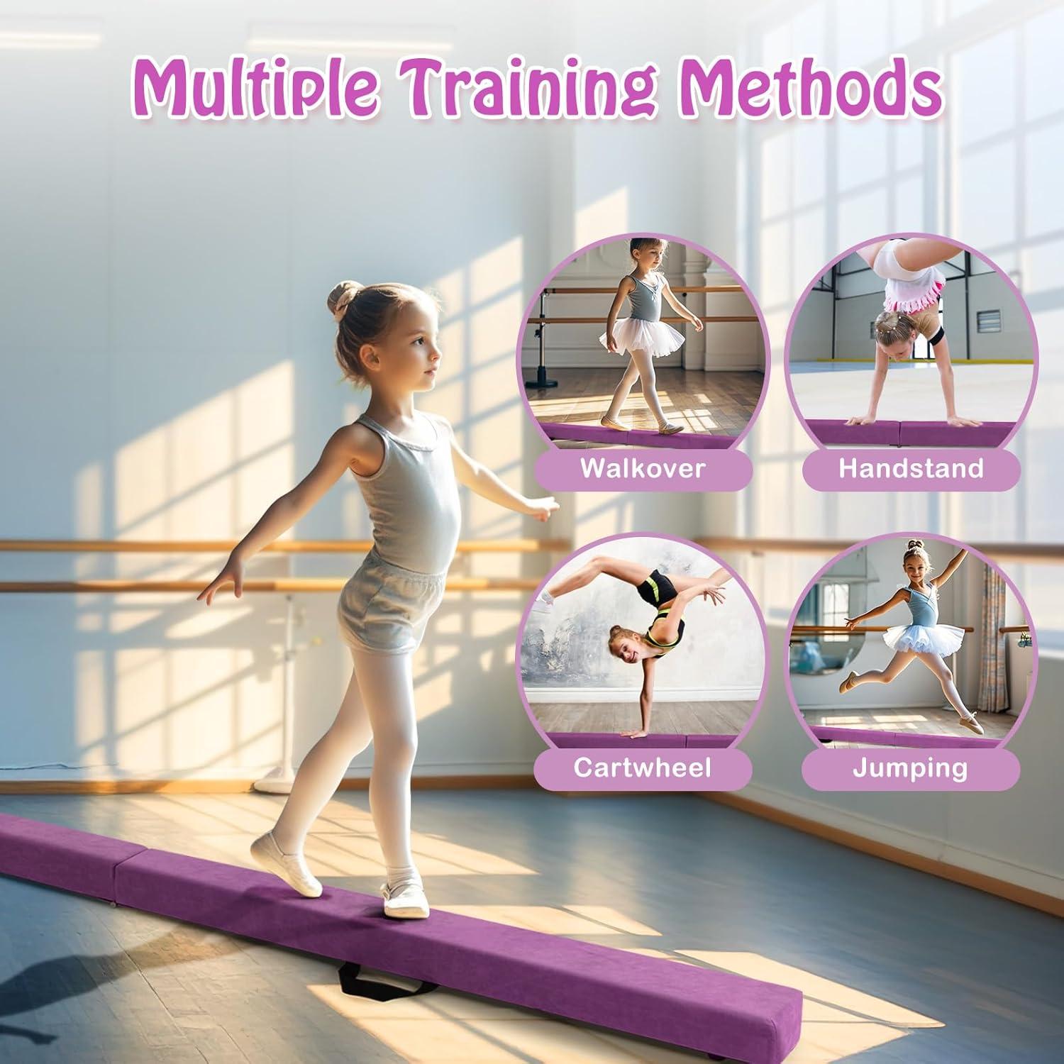 image:imageGiantex 7FT8FT9FT Balance Beam Folding Gymnastics Beam wCarry Handles Floor Foam Gymnastics Equipment for Kids Non Slip Rubber Base for Exercise Practice amp Professional Home TrainingPurple