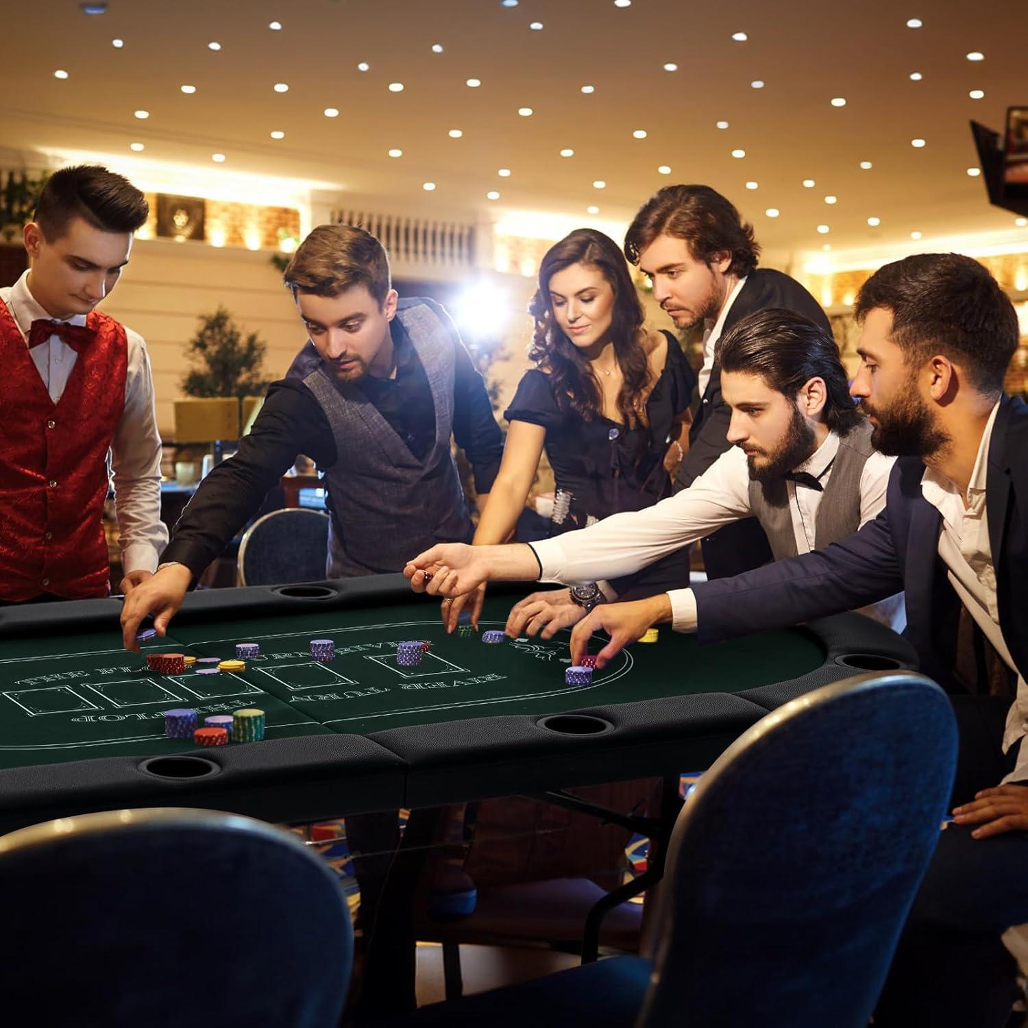 image:imageGiantex 8 Player Poker Table Foldable 72 Portable Folding Texas Holdem Poker Tables wPadded Rails Cup Holders Casino Grade Felt Surface Oval Card Game Poker Table for Game Room BlackBlackgreen