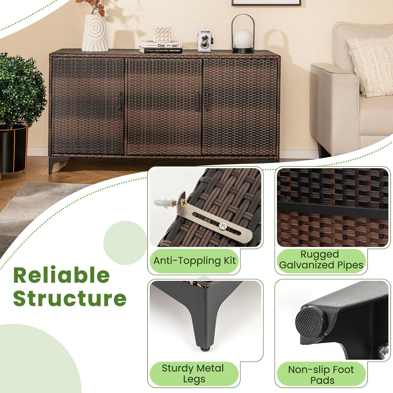 image:imageGiantex 84Gallon Wicker Deck Box Patio Storage Cabinet 3Door PE Rattan Storage Container with Removable Shelves Indoor amp Outdoor Package Box for Porch Patio Furniture Cushions Tools BrownBrown