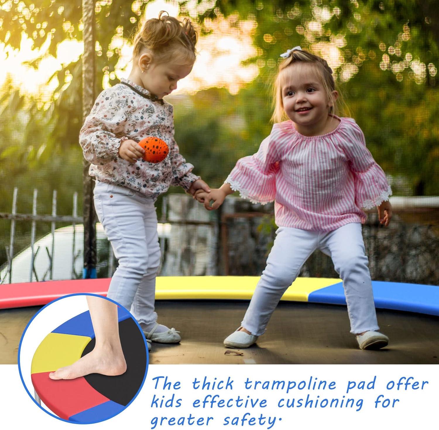 image:imageGiantex 8Ft 10Ft 12Ft 14Ft 15Ft 16Ft Trampoline Pad TearResistant Edge Cover Springs Protection Pad All Weather Replacement Trampoline Safety PadRainbow