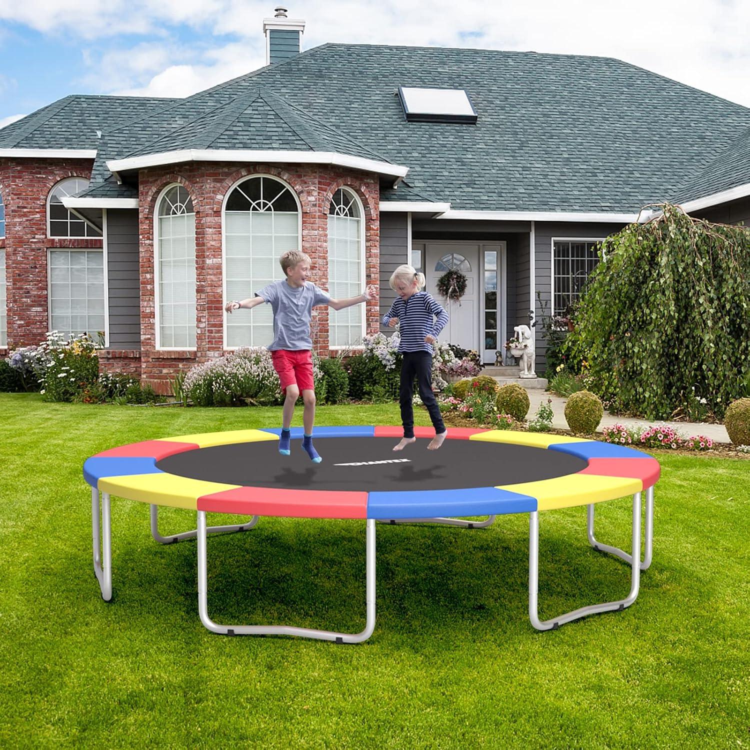 image:imageGiantex 8Ft 10Ft 12Ft 14Ft 15Ft 16Ft Trampoline Pad TearResistant Edge Cover Springs Protection Pad All Weather Replacement Trampoline Safety PadRainbow