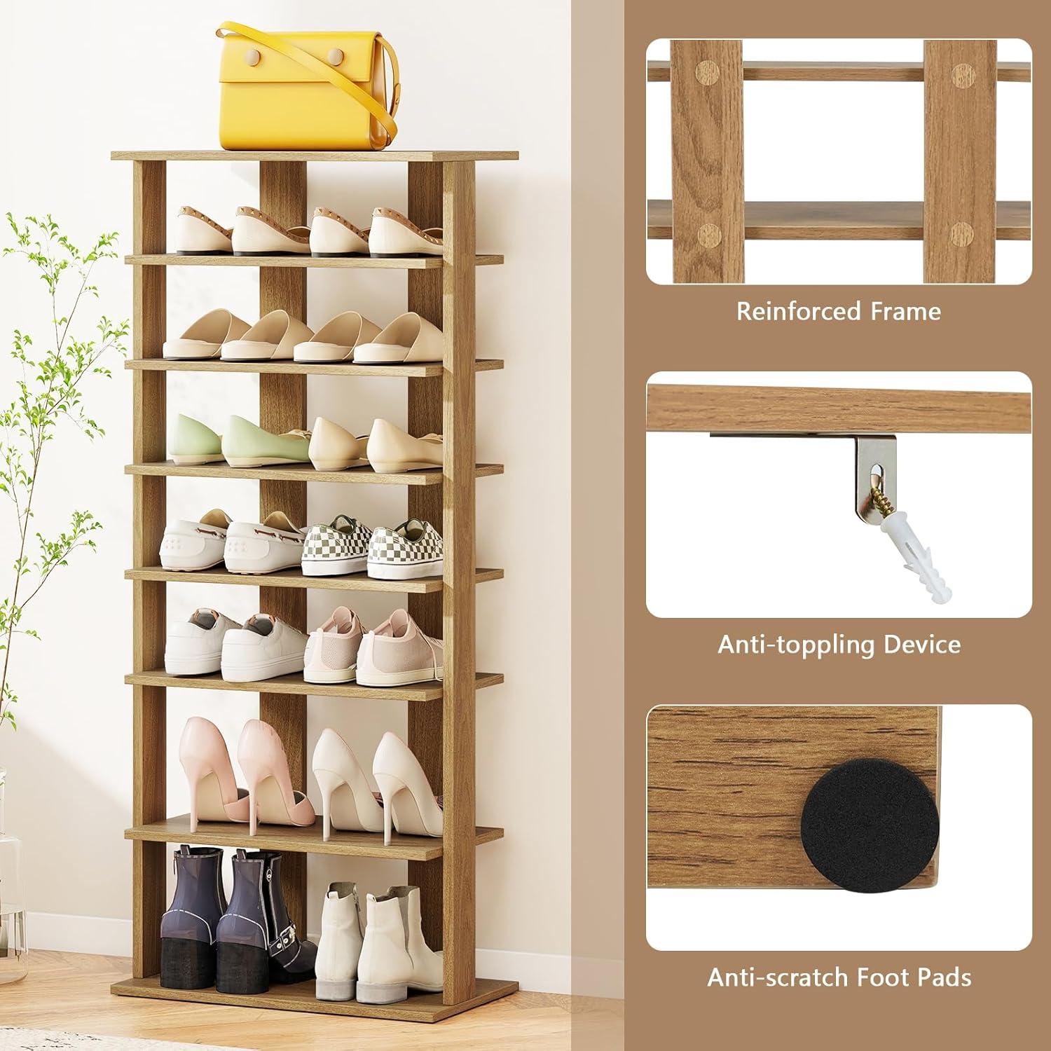 image:imageGiantex 8Tier Vertical Shoe Rack Patented Corner Shoe Storage Organizer for 8 Pairs Freestanding Narrow Shoe Rack Morden SpaceSaving Shoe Tower for Entryway Living Room Bedroom White SingleNatural