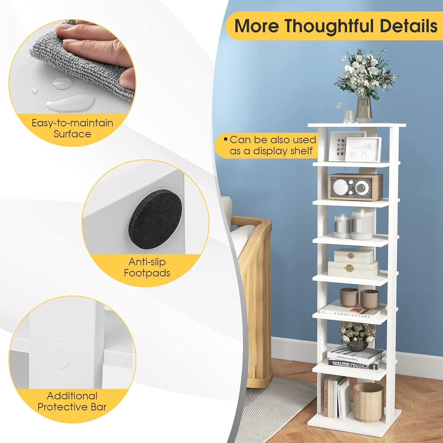 image:imageGiantex 8Tier Vertical Shoe Rack Patented Corner Shoe Storage Organizer for 8 Pairs Freestanding Narrow Shoe Rack Morden SpaceSaving Shoe Tower for Entryway Living Room Bedroom White SingleWhite