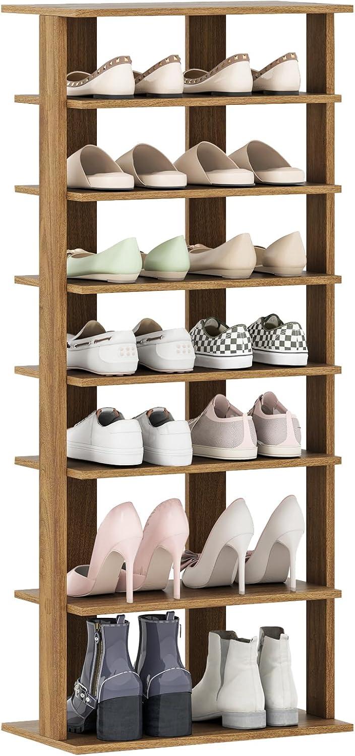 image:imageGiantex 8Tier Vertical Shoe Rack Patented Corner Shoe Storage Organizer for 8 Pairs Freestanding Narrow Shoe Rack Morden SpaceSaving Shoe Tower for Entryway Living Room Bedroom White SingleNatural