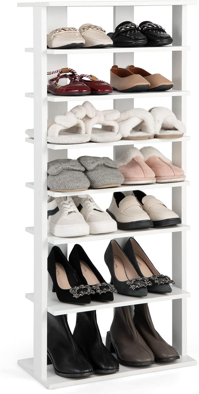 image:imageGiantex 8Tier Vertical Shoe Rack Patented Corner Shoe Storage Organizer for 8 Pairs Freestanding Narrow Shoe Rack Morden SpaceSaving Shoe Tower for Entryway Living Room Bedroom White SingleWhite
