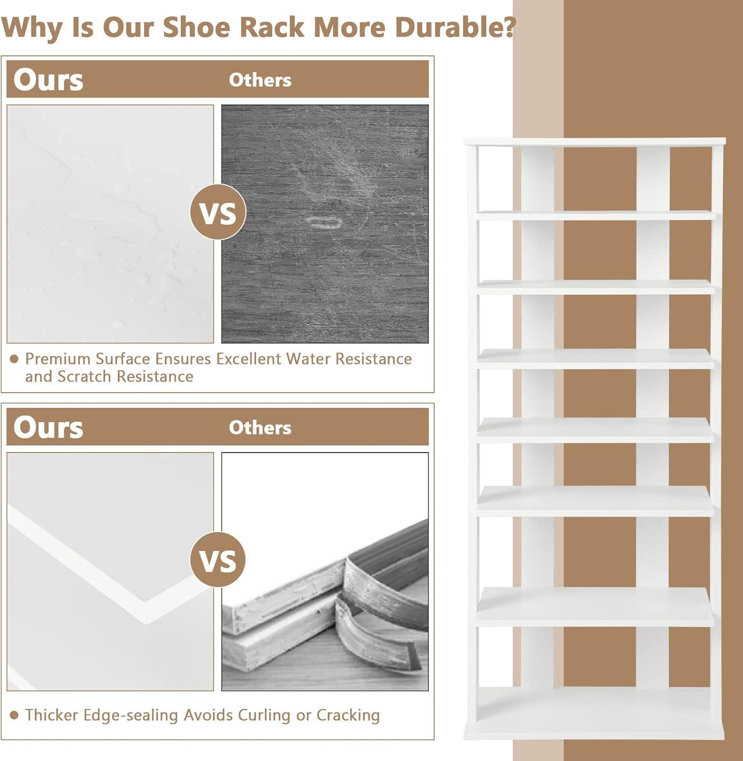 image:imageGiantex 8Tier Vertical Shoe Rack Patented Corner Shoe Storage Organizer for 8 Pairs Freestanding Narrow Shoe Rack Morden SpaceSaving Shoe Tower for Entryway Living Room Bedroom White SingleWhite