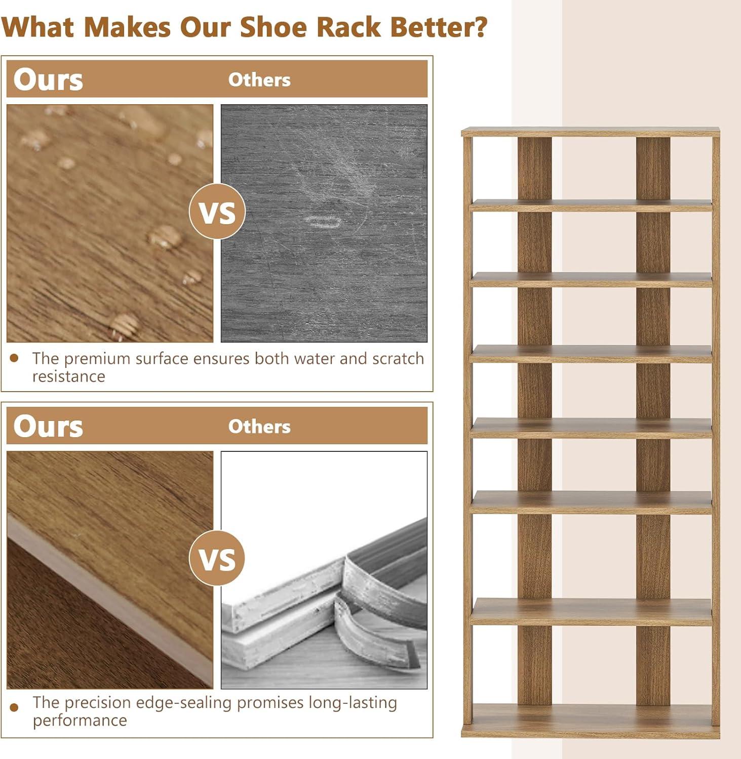 image:imageGiantex 8Tier Vertical Shoe Rack Patented Corner Shoe Storage Organizer for 8 Pairs Freestanding Narrow Shoe Rack Morden SpaceSaving Shoe Tower for Entryway Living Room Bedroom White SingleNatural