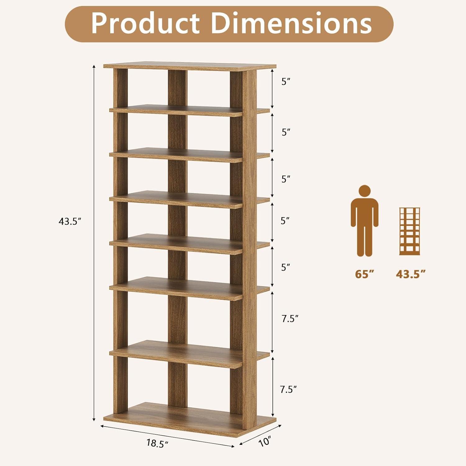 image:imageGiantex 8Tier Vertical Shoe Rack Patented Corner Shoe Storage Organizer for 8 Pairs Freestanding Narrow Shoe Rack Morden SpaceSaving Shoe Tower for Entryway Living Room Bedroom White SingleNatural