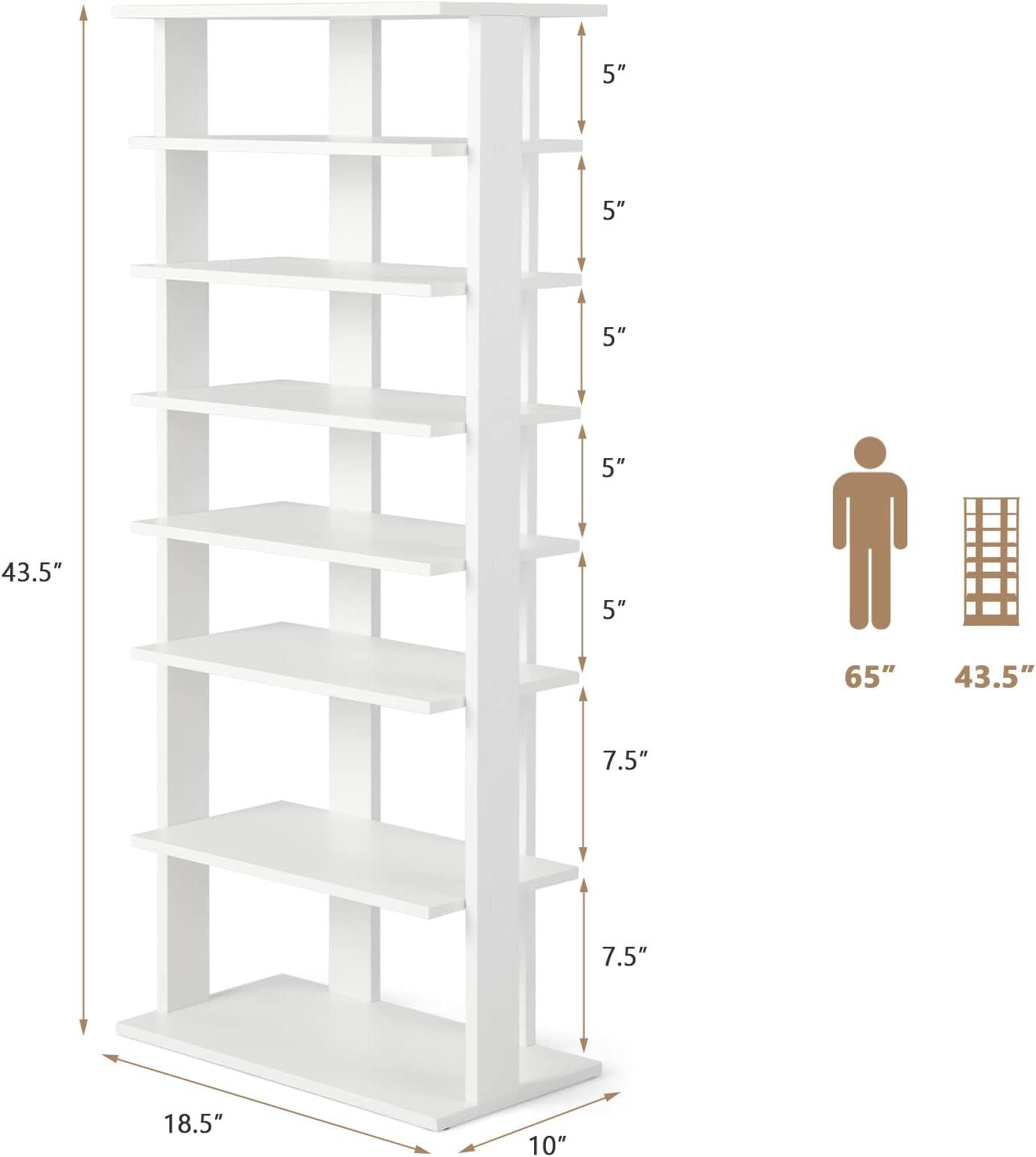 image:imageGiantex 8Tier Vertical Shoe Rack Patented Corner Shoe Storage Organizer for 8 Pairs Freestanding Narrow Shoe Rack Morden SpaceSaving Shoe Tower for Entryway Living Room Bedroom White SingleWhite