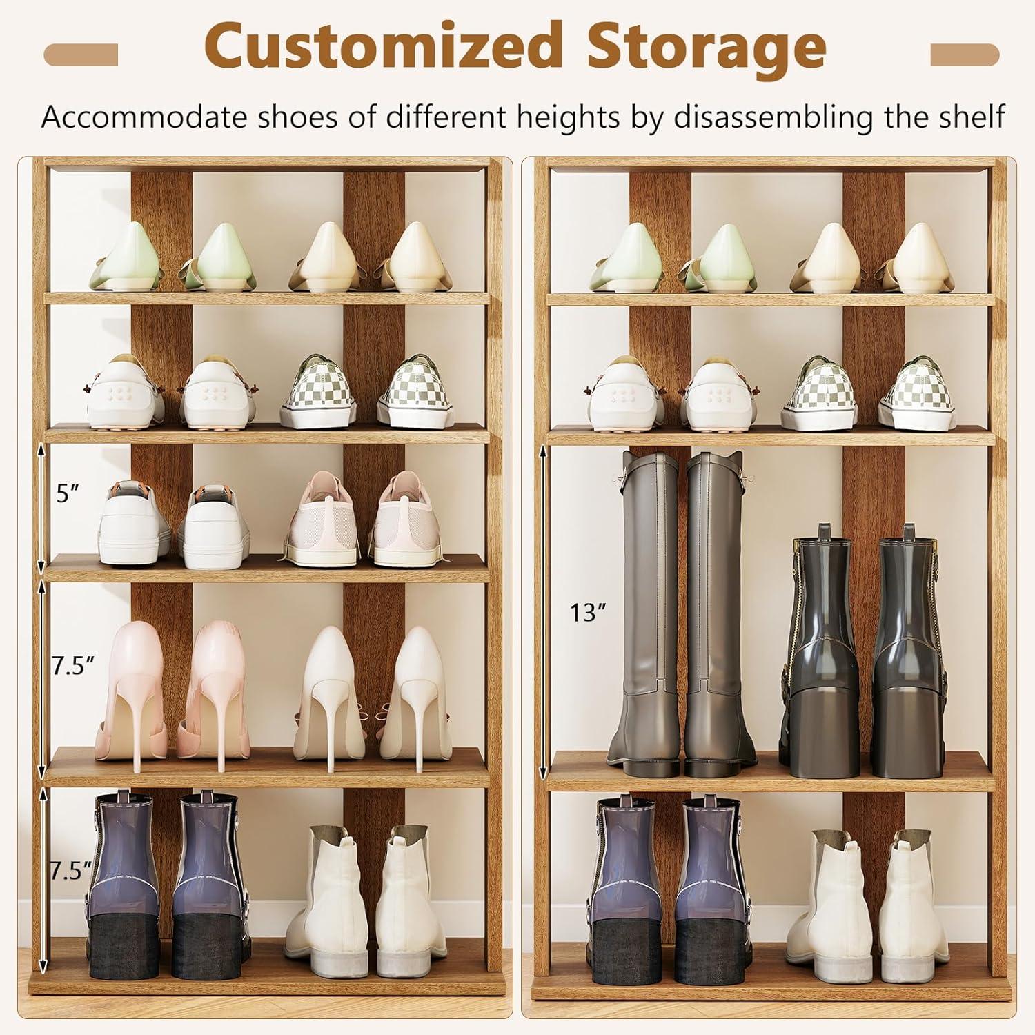 image:imageGiantex 8Tier Vertical Shoe Rack Patented Corner Shoe Storage Organizer for 8 Pairs Freestanding Narrow Shoe Rack Morden SpaceSaving Shoe Tower for Entryway Living Room Bedroom White SingleNatural