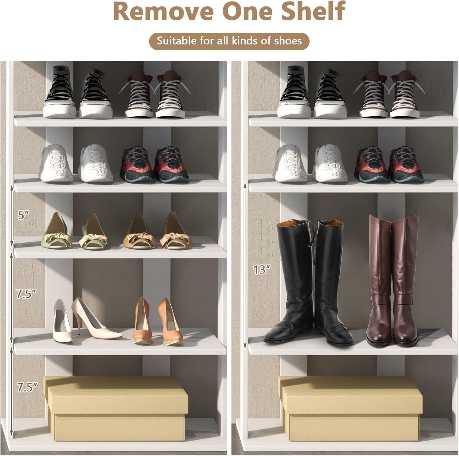 image:imageGiantex 8Tier Vertical Shoe Rack Patented Corner Shoe Storage Organizer for 8 Pairs Freestanding Narrow Shoe Rack Morden SpaceSaving Shoe Tower for Entryway Living Room Bedroom White SingleWhite