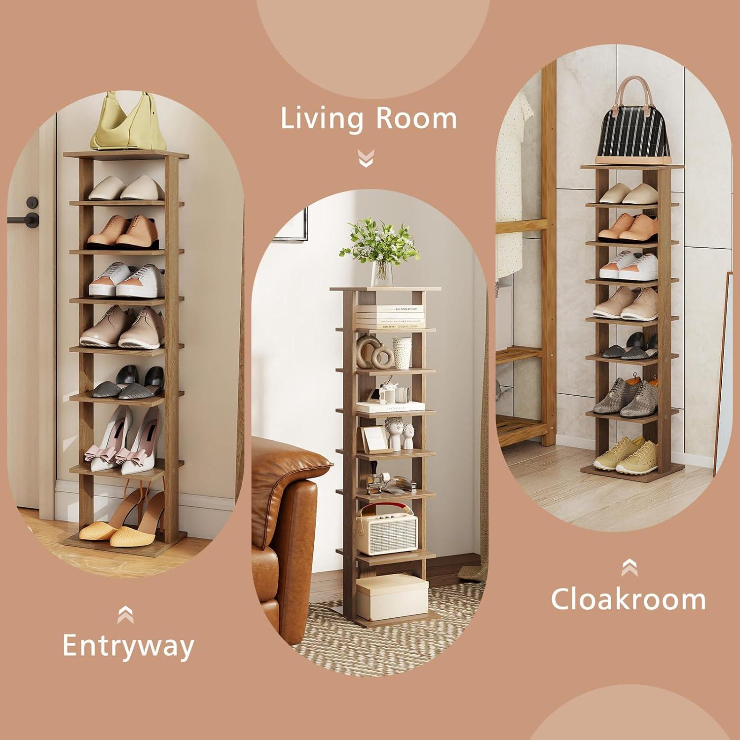 image:imageGiantex 8Tier Vertical Shoe Rack Patented Corner Shoe Storage Organizer for 8 Pairs Freestanding Narrow Shoe Rack Morden SpaceSaving Shoe Tower for Entryway Living Room Bedroom White SingleNatural