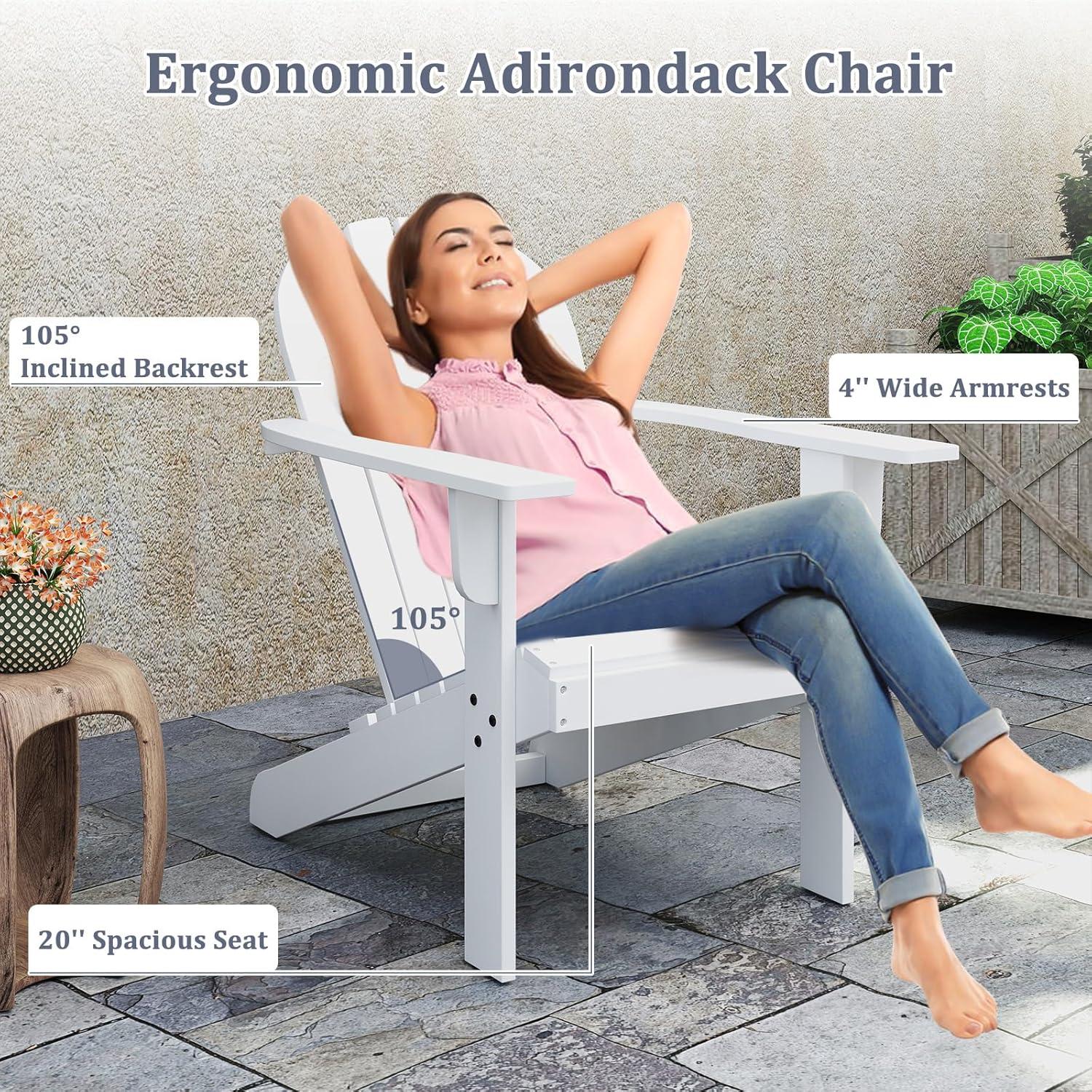 image:imageGiantex Acacia Wood Adirondack Chair Outdoor Fire Pit Chair with 105 Inclined Seat High Backrest 4 Wide Armrests Patio Lounge Chair for Outside Lawn Backyard Garden Deck Porch 1 GreyWhite