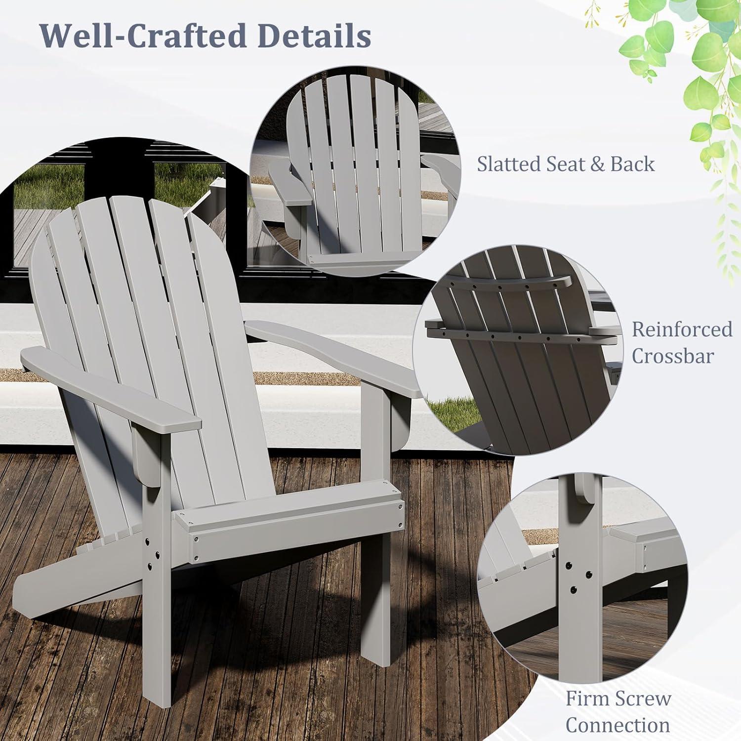 image:imageGiantex Acacia Wood Adirondack Chair Outdoor Fire Pit Chair with 105 Inclined Seat High Backrest 4 Wide Armrests Patio Lounge Chair for Outside Lawn Backyard Garden Deck Porch 1 GreyGrey