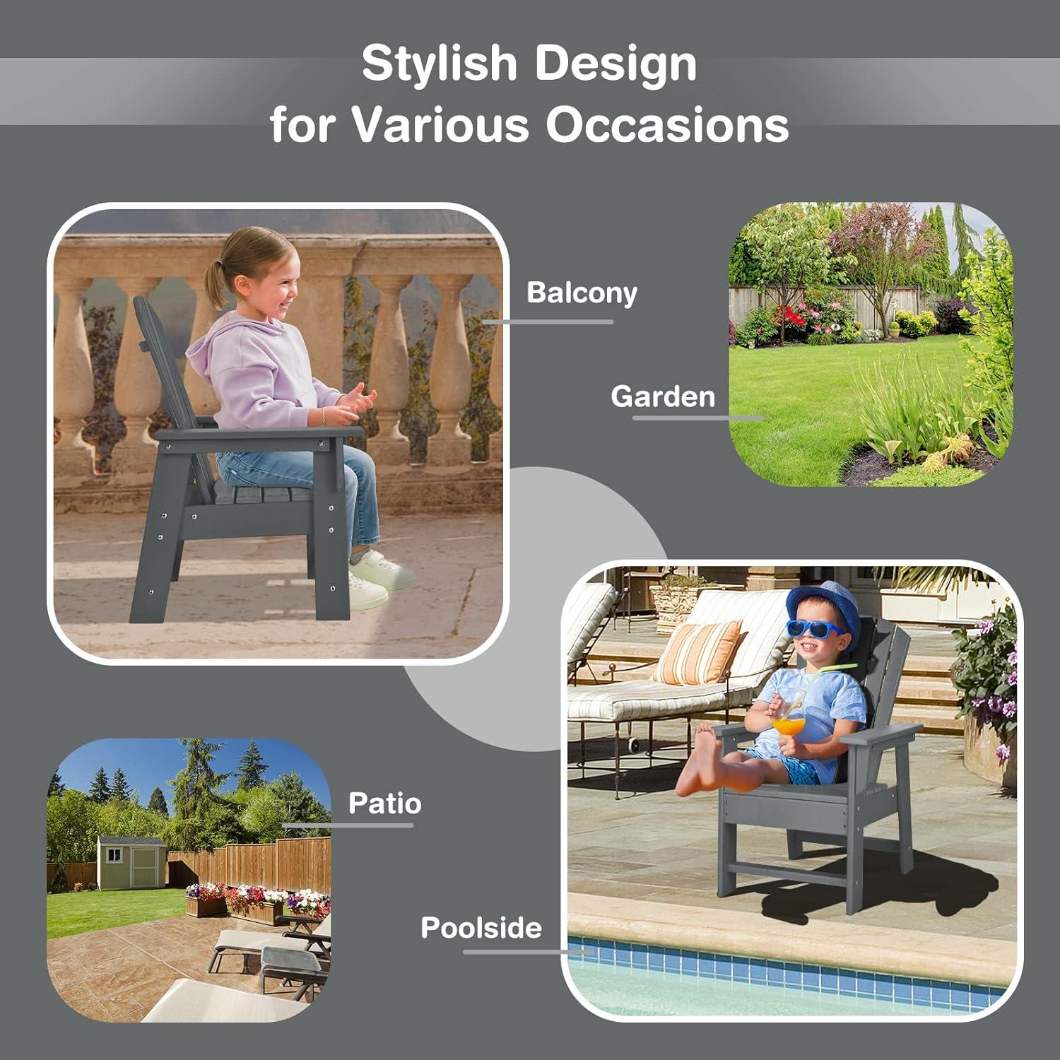 image:imageGiantex Adirondack Chair Kids HDPE Patio Lawn Chair with Ergonomic Backrest for Deck Porch Backyard Poolside Indoor Weather Resistance Toddler Outdoor Chair 4 TurquoiseGrey