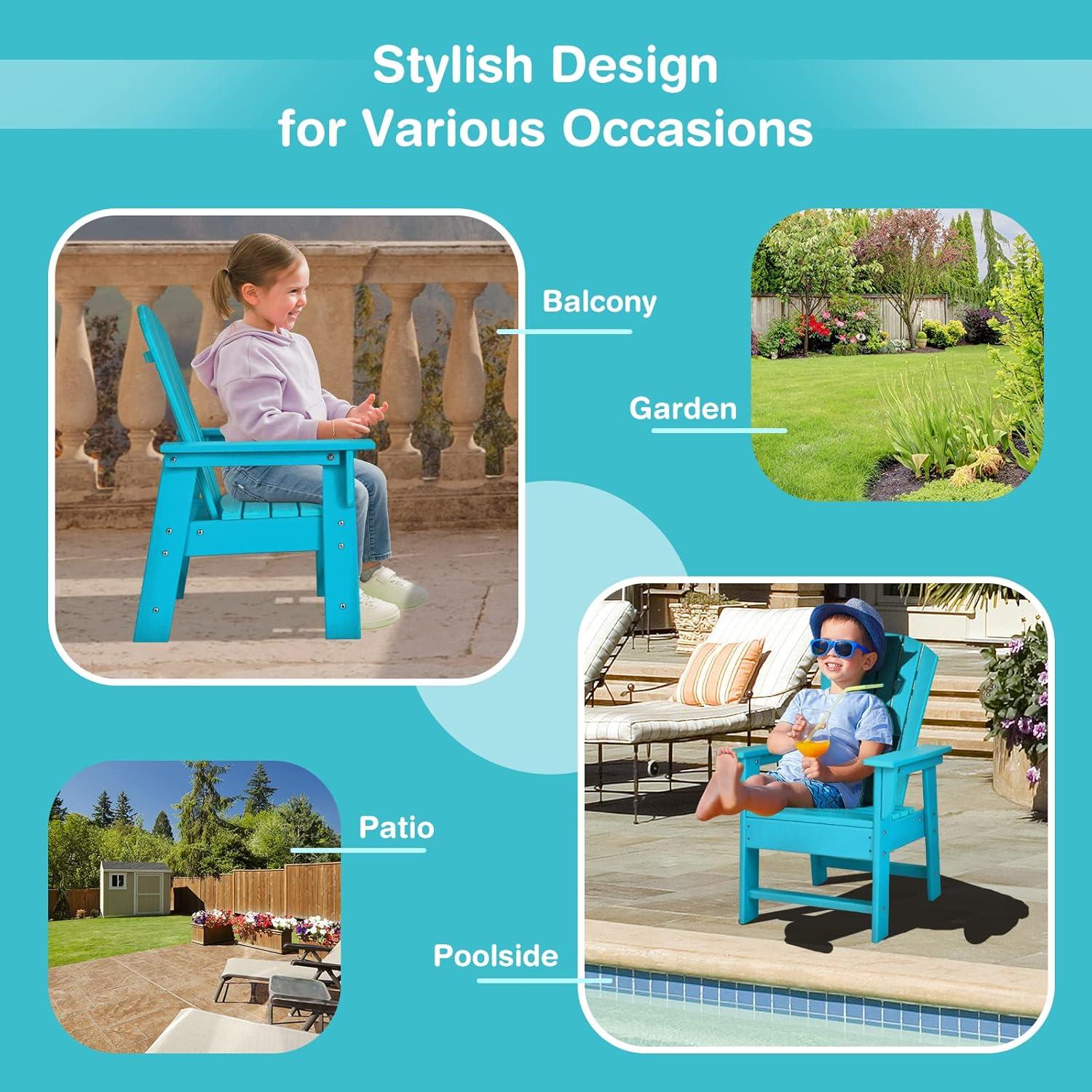 image:imageGiantex Adirondack Chair Kids HDPE Patio Lawn Chair with Ergonomic Backrest for Deck Porch Backyard Poolside Indoor Weather Resistance Toddler Outdoor Chair 4 TurquoiseTurquoise