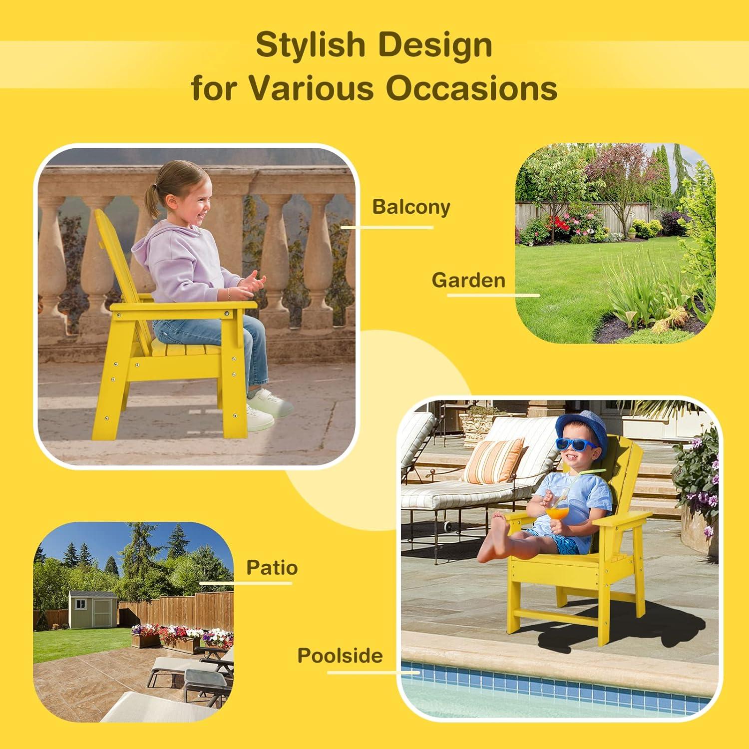 image:imageGiantex Adirondack Chair Kids HDPE Patio Lawn Chair with Ergonomic Backrest for Deck Porch Backyard Poolside Indoor Weather Resistance Toddler Outdoor Chair 4 TurquoiseYellow