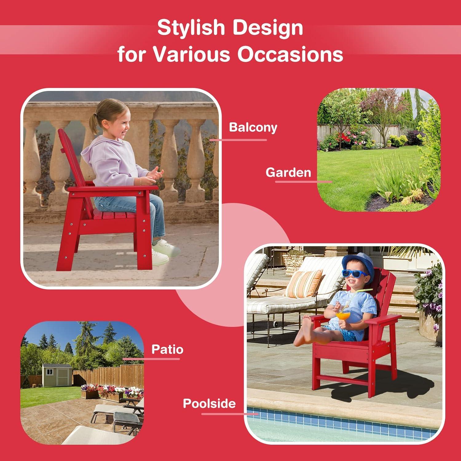 image:imageGiantex Adirondack Chair Kids HDPE Patio Lawn Chair with Ergonomic Backrest for Deck Porch Backyard Poolside Indoor Weather Resistance Toddler Outdoor Chair 4 TurquoiseRed