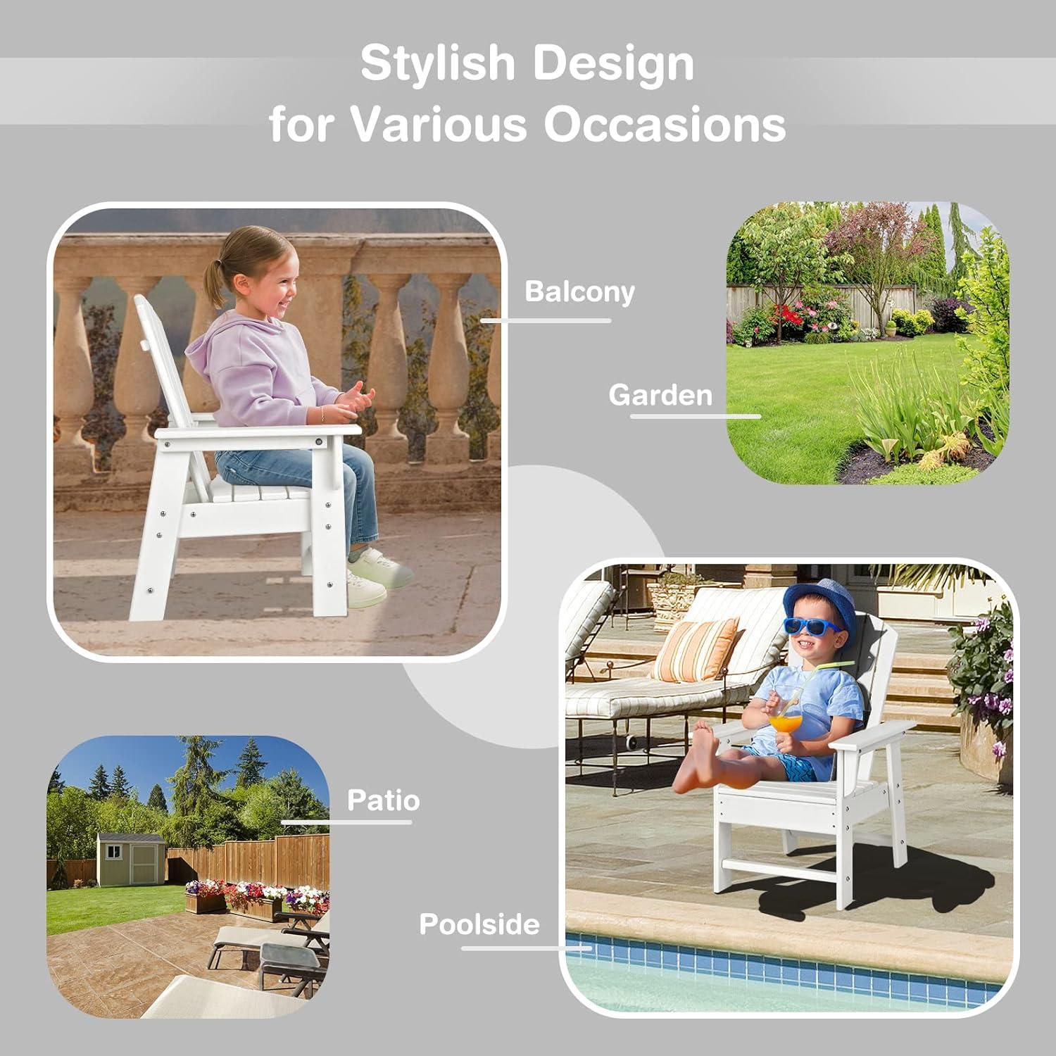 image:imageGiantex Adirondack Chair Kids HDPE Patio Lawn Chair with Ergonomic Backrest for Deck Porch Backyard Poolside Indoor Weather Resistance Toddler Outdoor Chair 4 TurquoiseWhite