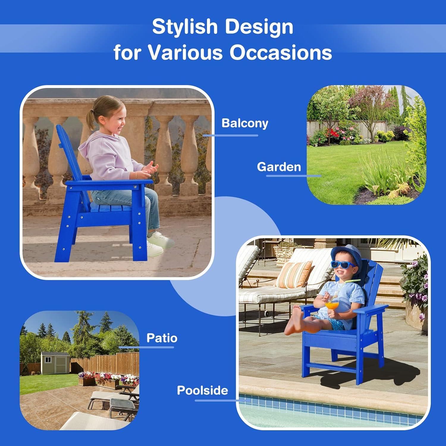 image:imageGiantex Adirondack Chair Kids HDPE Patio Lawn Chair with Ergonomic Backrest for Deck Porch Backyard Poolside Indoor Weather Resistance Toddler Outdoor Chair 4 TurquoiseBlue