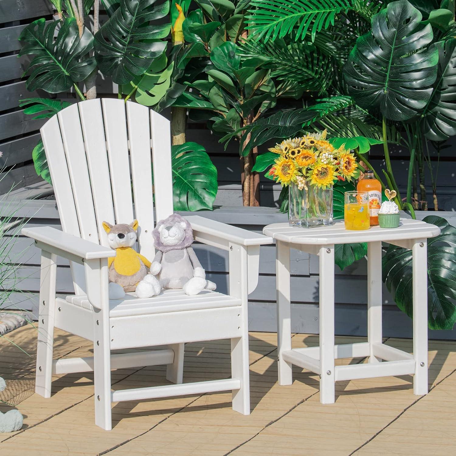 image:imageGiantex Adirondack Chair Kids HDPE Patio Lawn Chair with Ergonomic Backrest for Deck Porch Backyard Poolside Indoor Weather Resistance Toddler Outdoor Chair 4 TurquoiseWhite