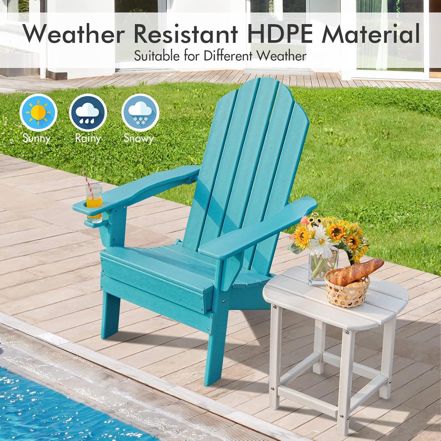 image:imageGiantex Adirondack Chair Outdoor Folding Chairs HDPE Weather Resistant Patio Chair with Builtin Cup Holder Lawn Chair for Patio Backyard Balcony Deck Outside Plastic Fire Pit Chair 4 GreyTurquoise