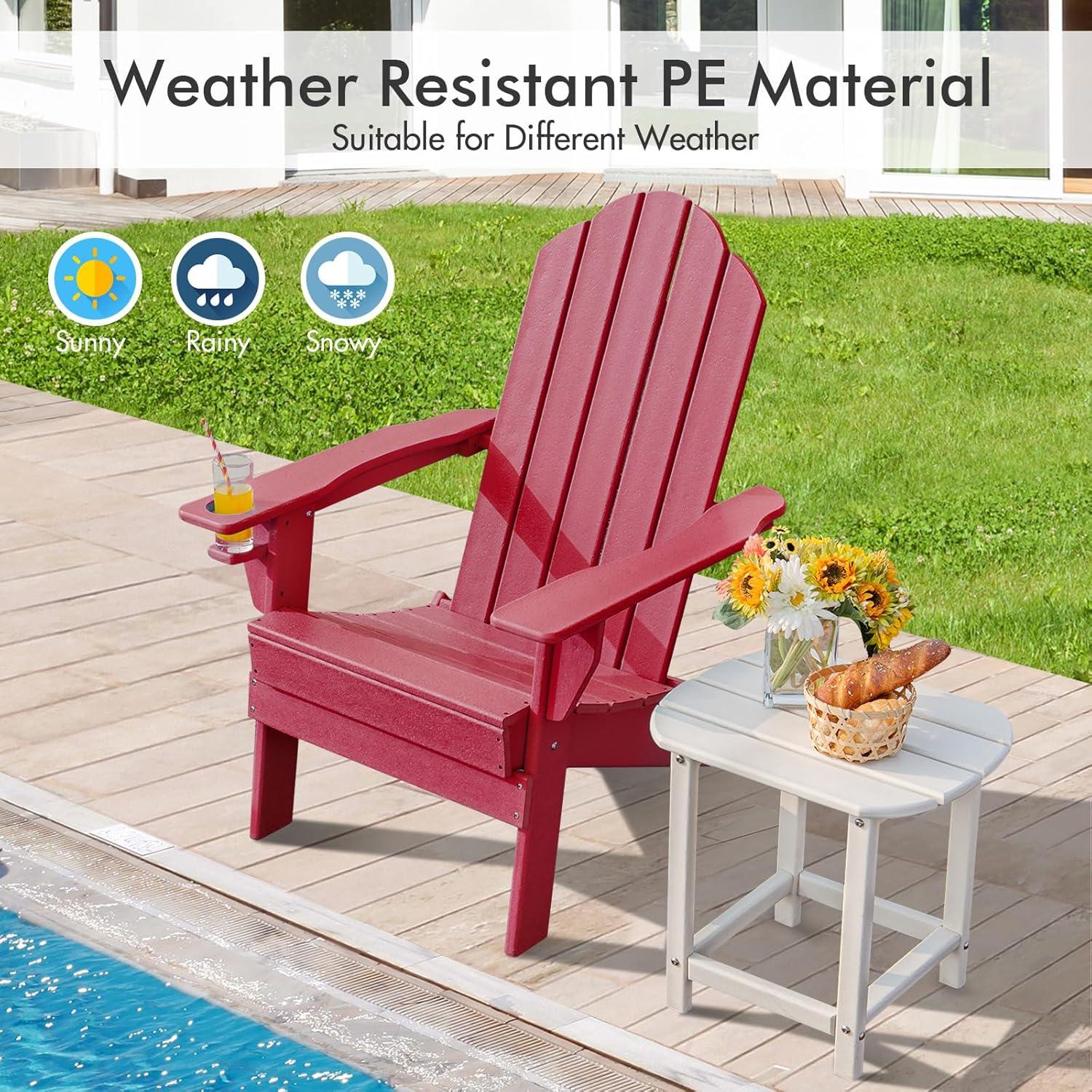 image:imageGiantex Adirondack Chair Outdoor Folding Chairs HDPE Weather Resistant Patio Chair with Builtin Cup Holder Lawn Chair for Patio Backyard Balcony Deck Outside Plastic Fire Pit Chair 4 GreyRed