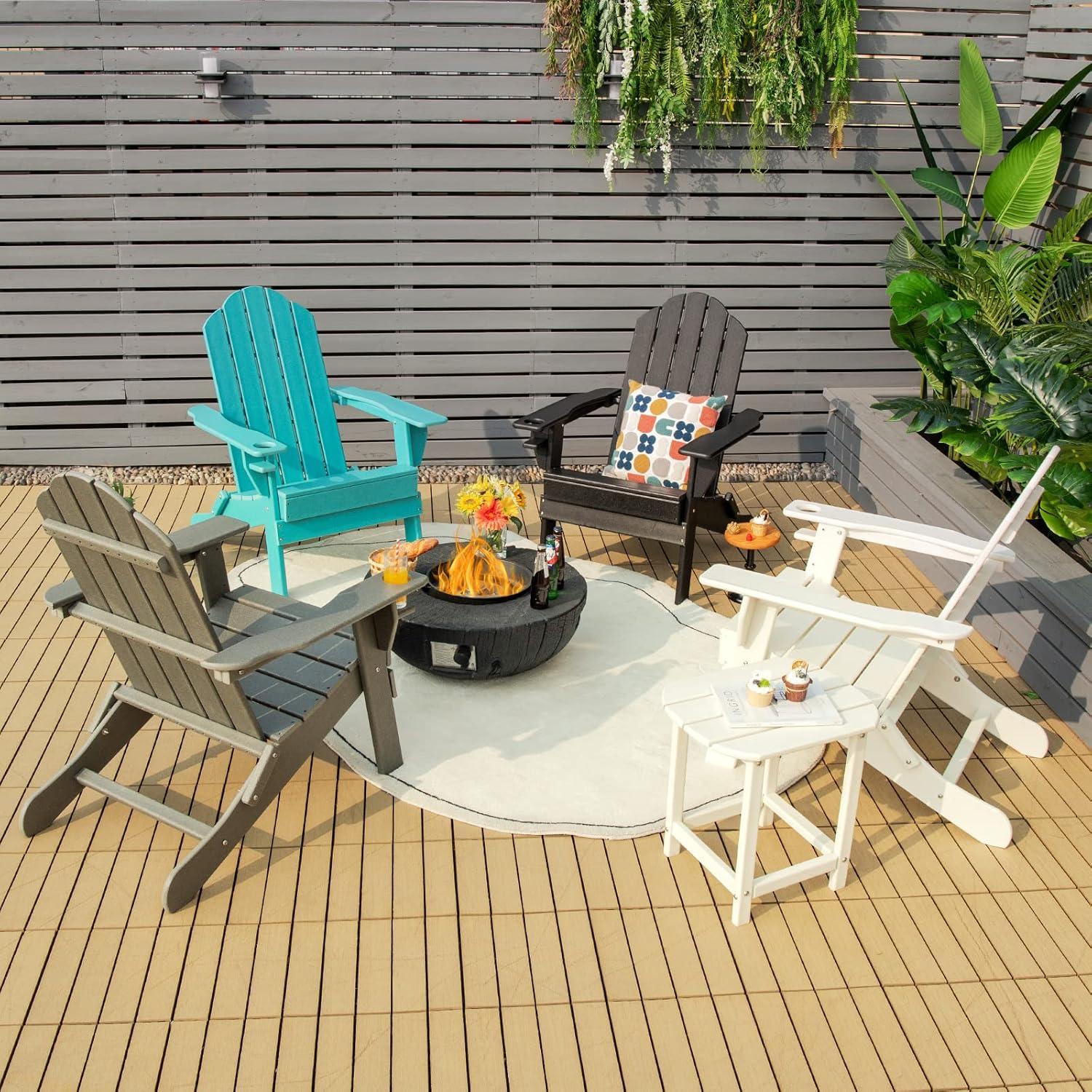 image:imageGiantex Adirondack Chair Outdoor Folding Chairs HDPE Weather Resistant Patio Chair with Builtin Cup Holder Lawn Chair for Patio Backyard Balcony Deck Outside Plastic Fire Pit Chair 4 GreyGrey