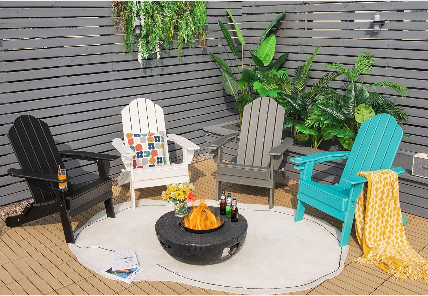 image:imageGiantex Adirondack Chair Outdoor Folding Chairs HDPE Weather Resistant Patio Chair with Builtin Cup Holder Lawn Chair for Patio Backyard Balcony Deck Outside Plastic Fire Pit Chair 4 GreyBlack