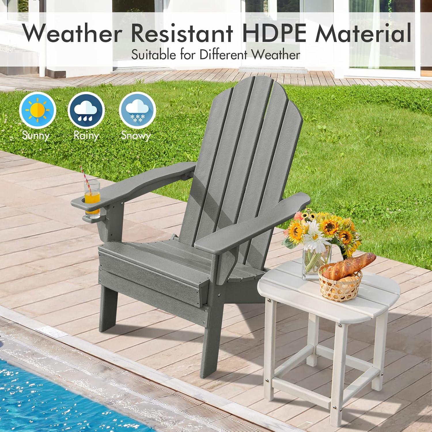 image:imageGiantex Adirondack Chair Outdoor Folding Chairs HDPE Weather Resistant Patio Chair with Builtin Cup Holder Lawn Chair for Patio Backyard Balcony Deck Outside Plastic Fire Pit Chair 4 GreyGrey