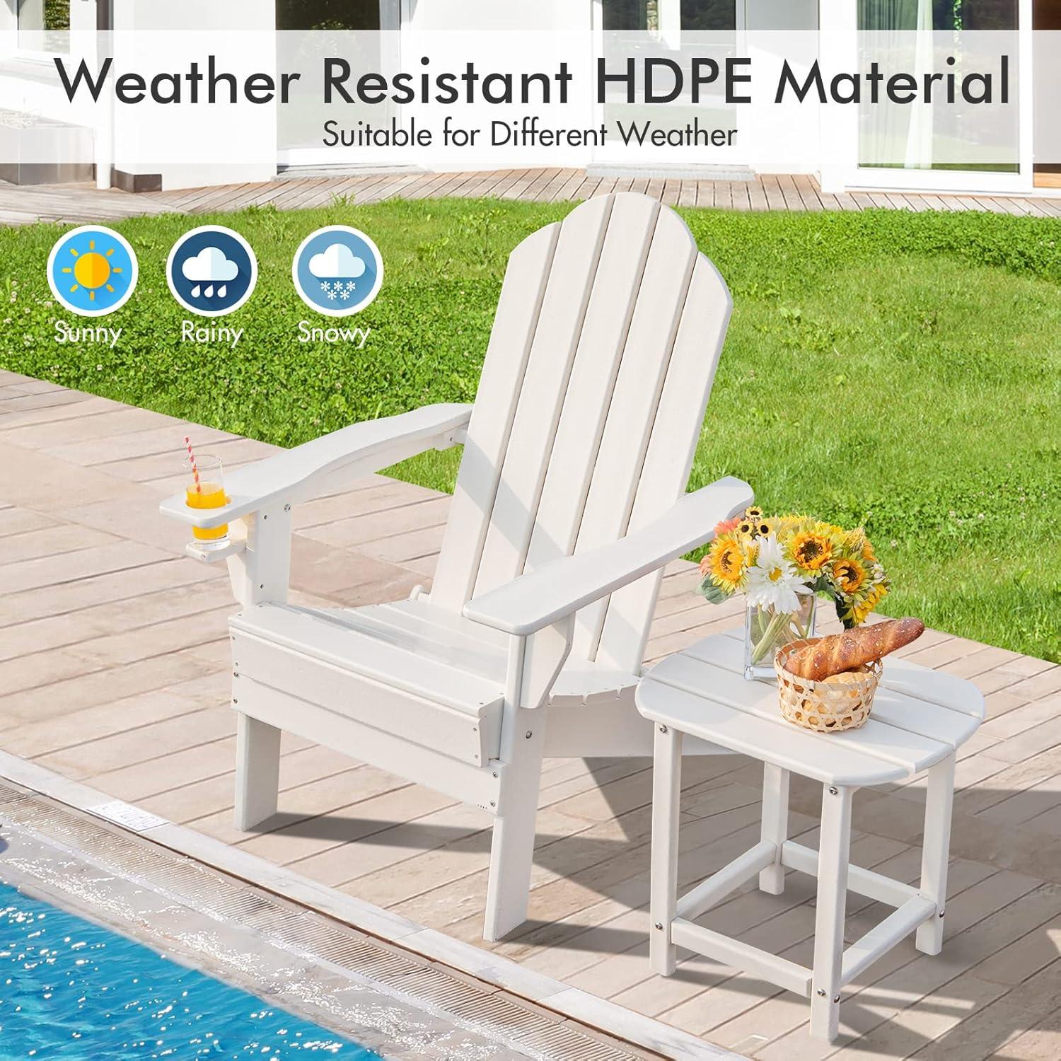 image:imageGiantex Adirondack Chair Outdoor Folding Chairs HDPE Weather Resistant Patio Chair with Builtin Cup Holder Lawn Chair for Patio Backyard Balcony Deck Outside Plastic Fire Pit Chair 4 GreyWhite