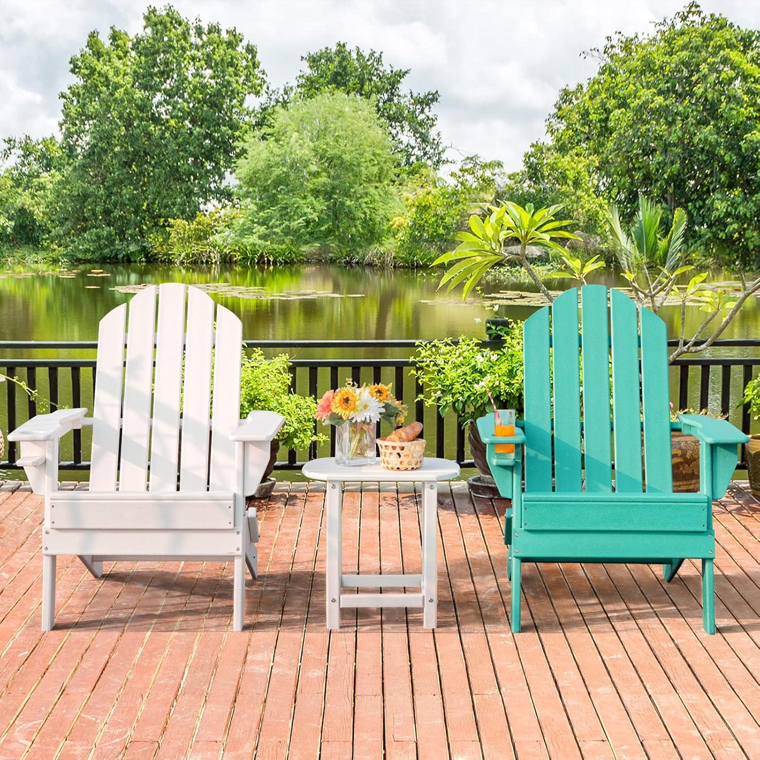 image:imageGiantex Adirondack Chair Outdoor Folding Chairs HDPE Weather Resistant Patio Chair with Builtin Cup Holder Lawn Chair for Patio Backyard Balcony Deck Outside Plastic Fire Pit Chair 4 GreyTurquoise