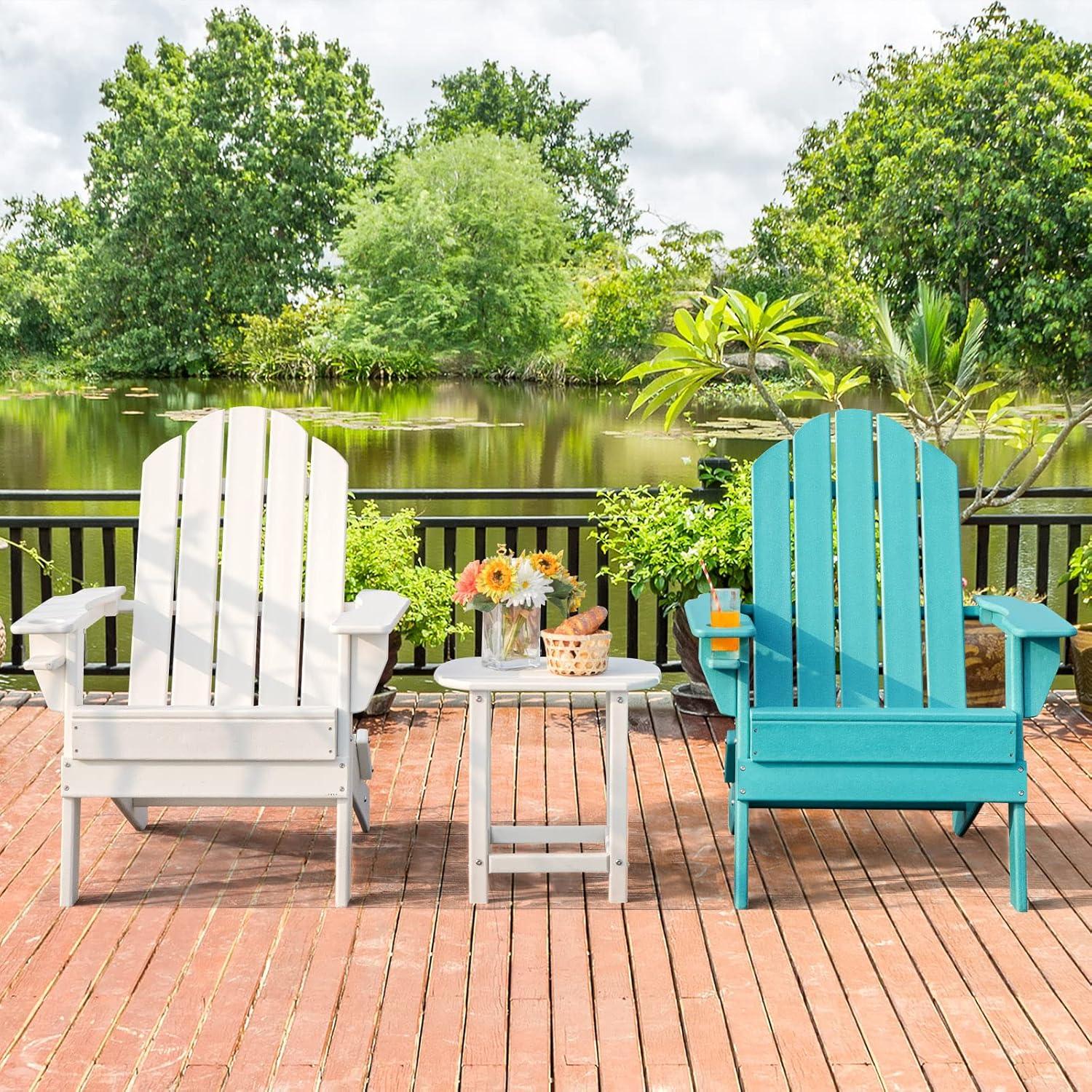 image:imageGiantex Adirondack Chair Outdoor Folding Chairs HDPE Weather Resistant Patio Chair with Builtin Cup Holder Lawn Chair for Patio Backyard Balcony Deck Outside Plastic Fire Pit Chair 4 GreyWhite
