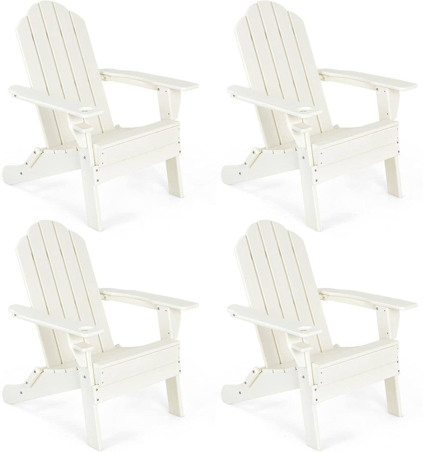 image:imageGiantex Adirondack Chair Outdoor Folding Chairs HDPE Weather Resistant Patio Chair with Builtin Cup Holder Lawn Chair for Patio Backyard Balcony Deck Outside Plastic Fire Pit Chair 4 GreyWhite