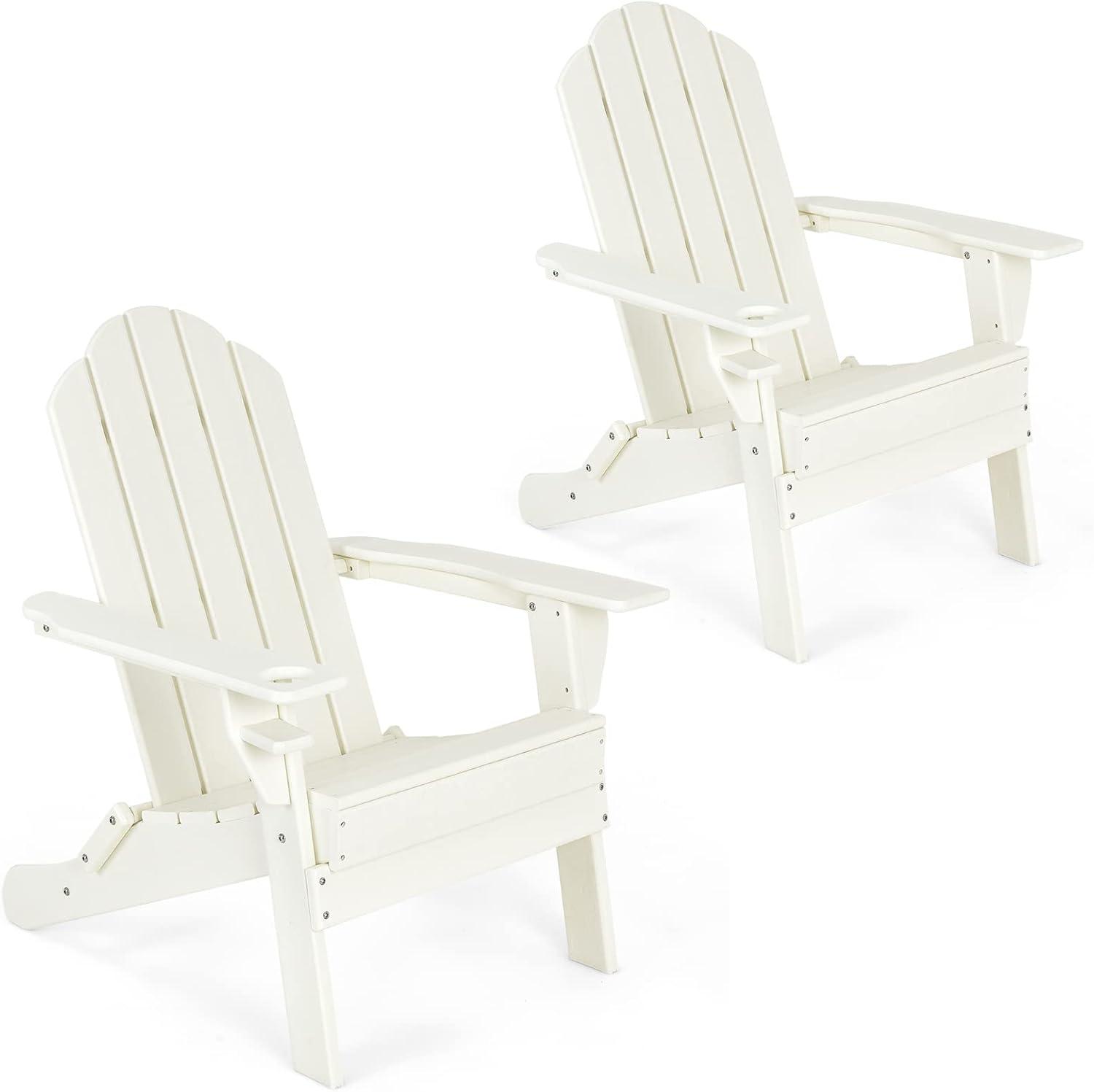 image:imageGiantex Adirondack Chair Outdoor Folding Chairs HDPE Weather Resistant Patio Chair with Builtin Cup Holder Lawn Chair for Patio Backyard Balcony Deck Outside Plastic Fire Pit Chair 4 GreyWhite