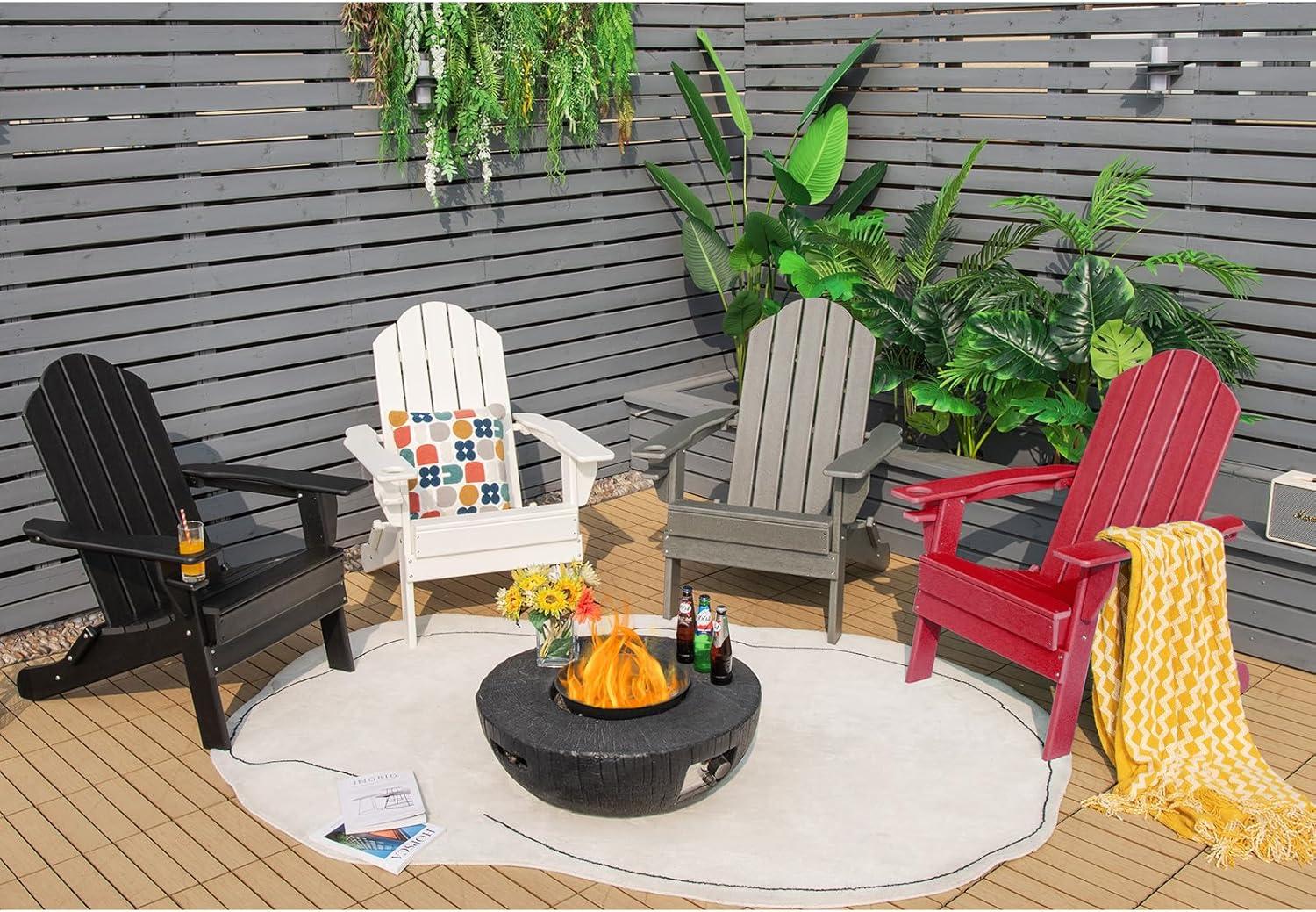 image:imageGiantex Adirondack Chair Outdoor Folding Chairs HDPE Weather Resistant Patio Chair with Builtin Cup Holder Lawn Chair for Patio Backyard Balcony Deck Outside Plastic Fire Pit Chair 4 GreyRed