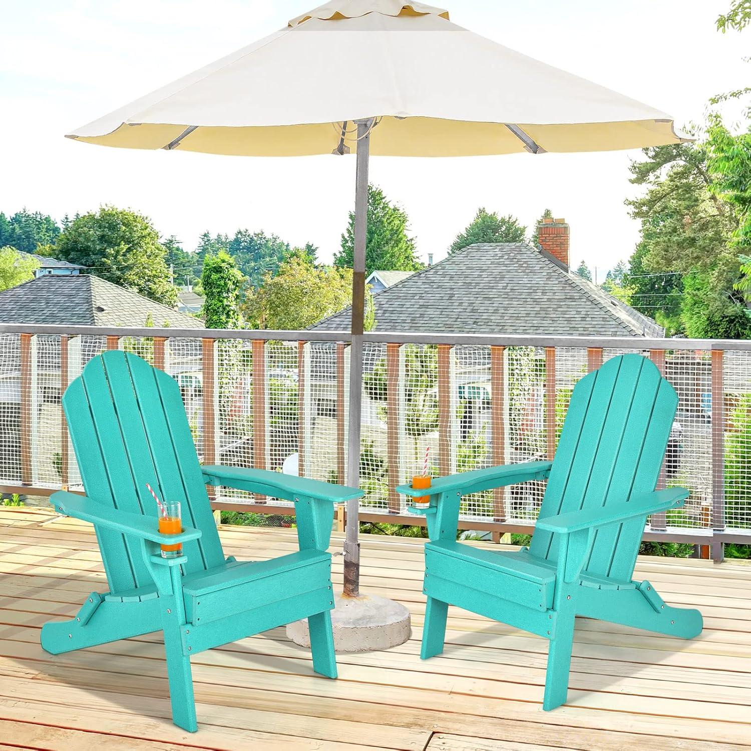 image:imageGiantex Adirondack Chair Outdoor Folding Chairs HDPE Weather Resistant Patio Chair with Builtin Cup Holder Lawn Chair for Patio Backyard Balcony Deck Outside Plastic Fire Pit Chair 4 GreyTurquoise
