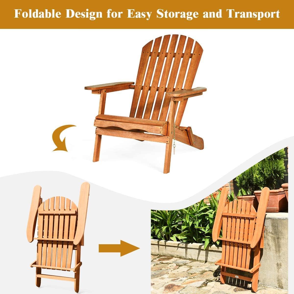 image:imageGiantex Adirondack Chair Set 3Piece Foldable Wooden Chairs Set WWidened Armrest Eucalyptus Frame and Side Table Outdoor amp Indoor Table Set for Patio Poolside Garden Set of 3 Wooden Lounger Chair