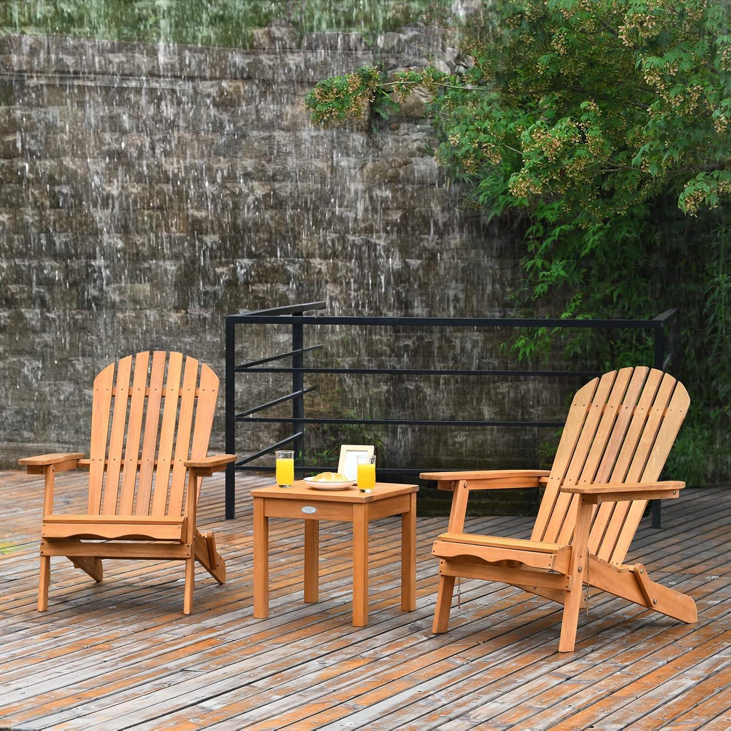 image:imageGiantex Adirondack Chair Set 3Piece Foldable Wooden Chairs Set WWidened Armrest Eucalyptus Frame and Side Table Outdoor amp Indoor Table Set for Patio Poolside Garden Set of 3 Wooden Lounger Chair
