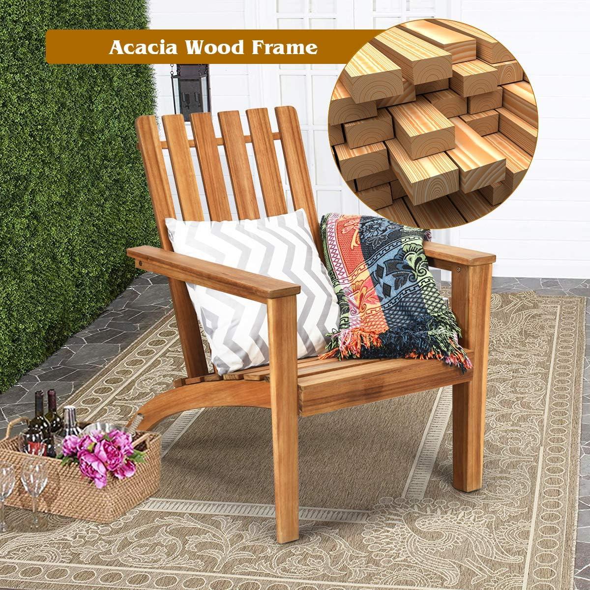 image:imageGiantex Adirondack Chair Set of 4 Acacia Wood Outdoor Chairs 350 lbs Weight Capacity Weather Resistant Campfire Chairs for Lawn Seating Garden Poolside Balcony Patio LoungerWood