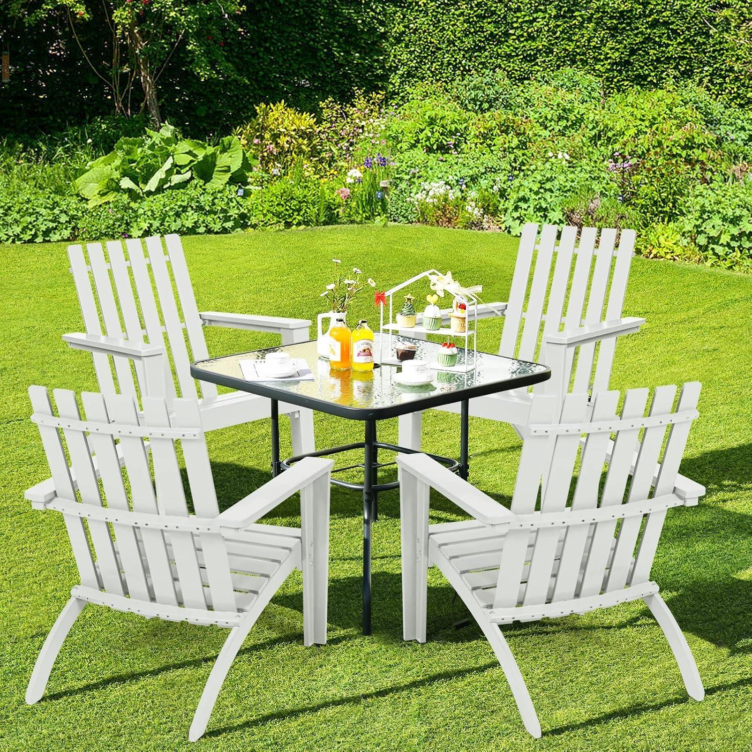 image:imageGiantex Adirondack Chair Set of 4 Acacia Wood Outdoor Chairs 350 lbs Weight Capacity Weather Resistant Campfire Chairs for Lawn Seating Garden Poolside Balcony Patio LoungerWhite