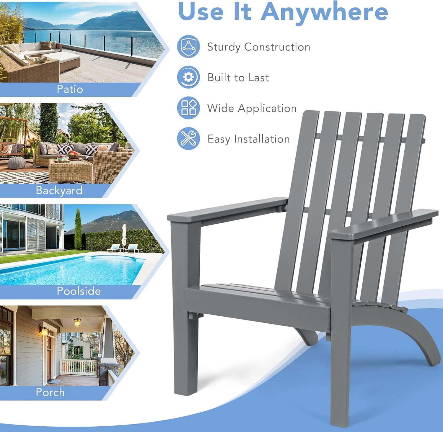 image:imageGiantex Adirondack Chair Set of 4 Acacia Wood Outdoor Chairs 350 lbs Weight Capacity Weather Resistant Campfire Chairs for Lawn Seating Garden Poolside Balcony Patio LoungerGrey